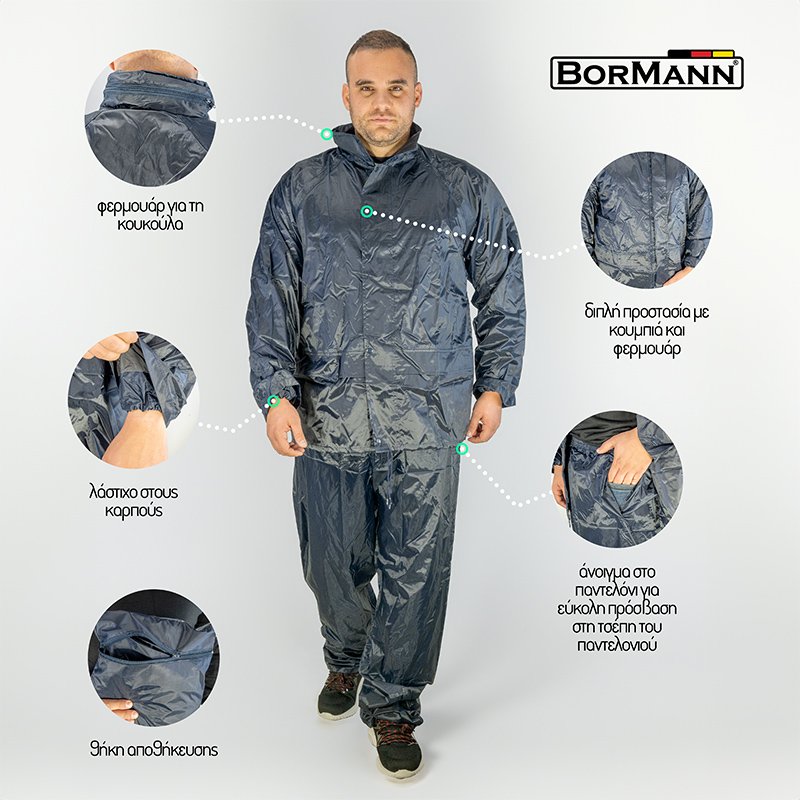 Bormann Tuta Antipioggia Nylon Impermeabile XXL 0,16mm