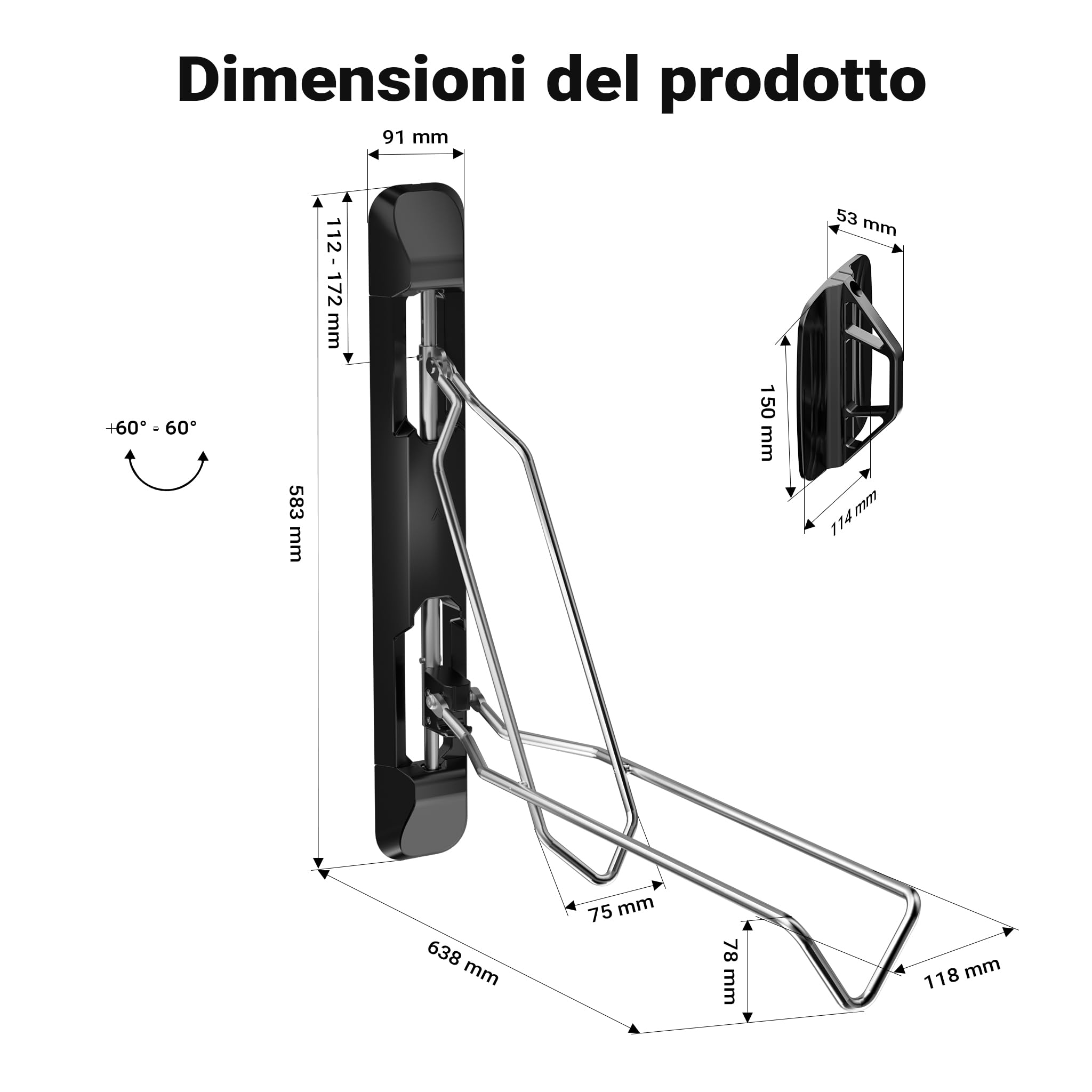 Wiltec Portabici da Muro 11,8x63,8x58,3 cm 35 kg