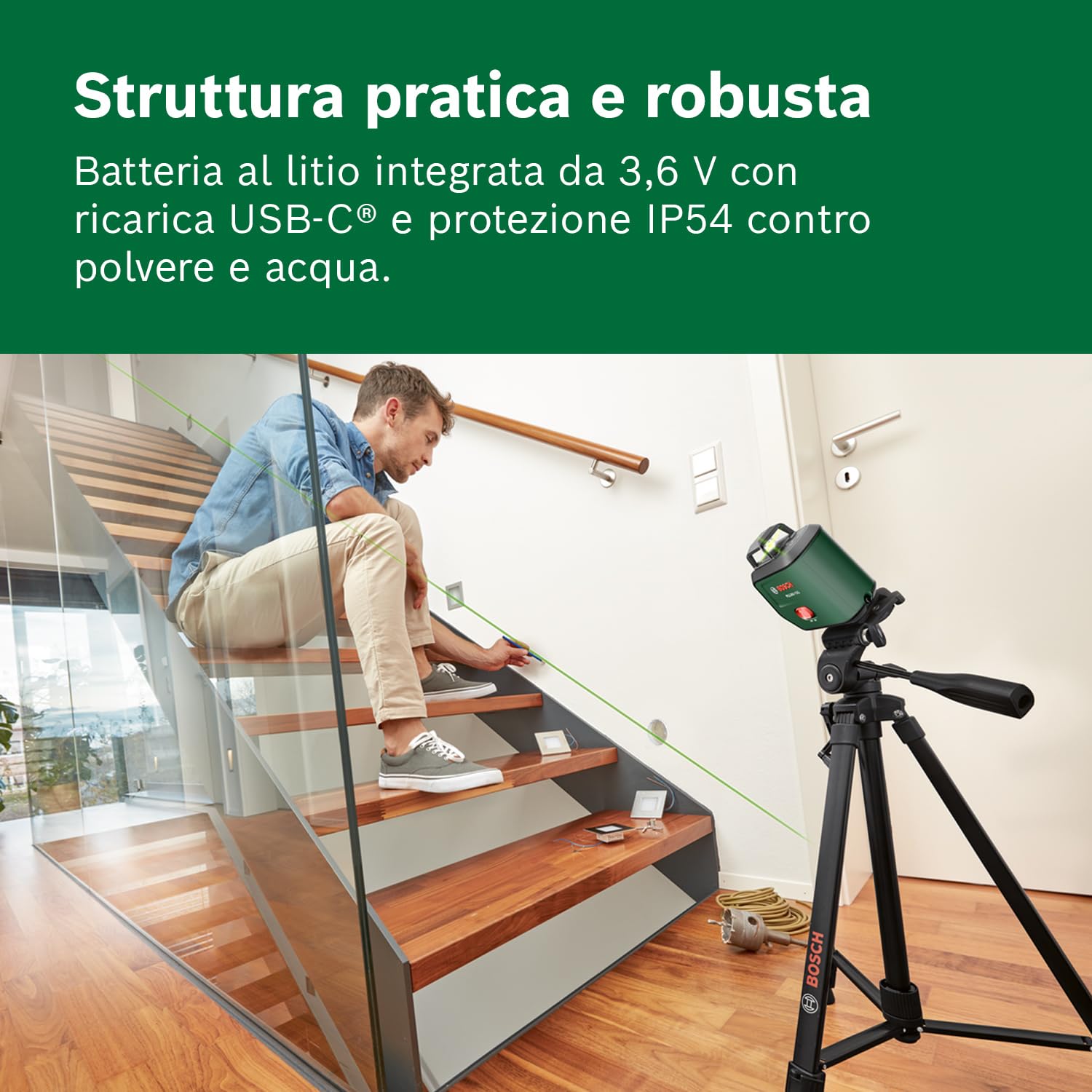 Bosch PLL360-15G livella laser linee verdi 360° batteria USB-C