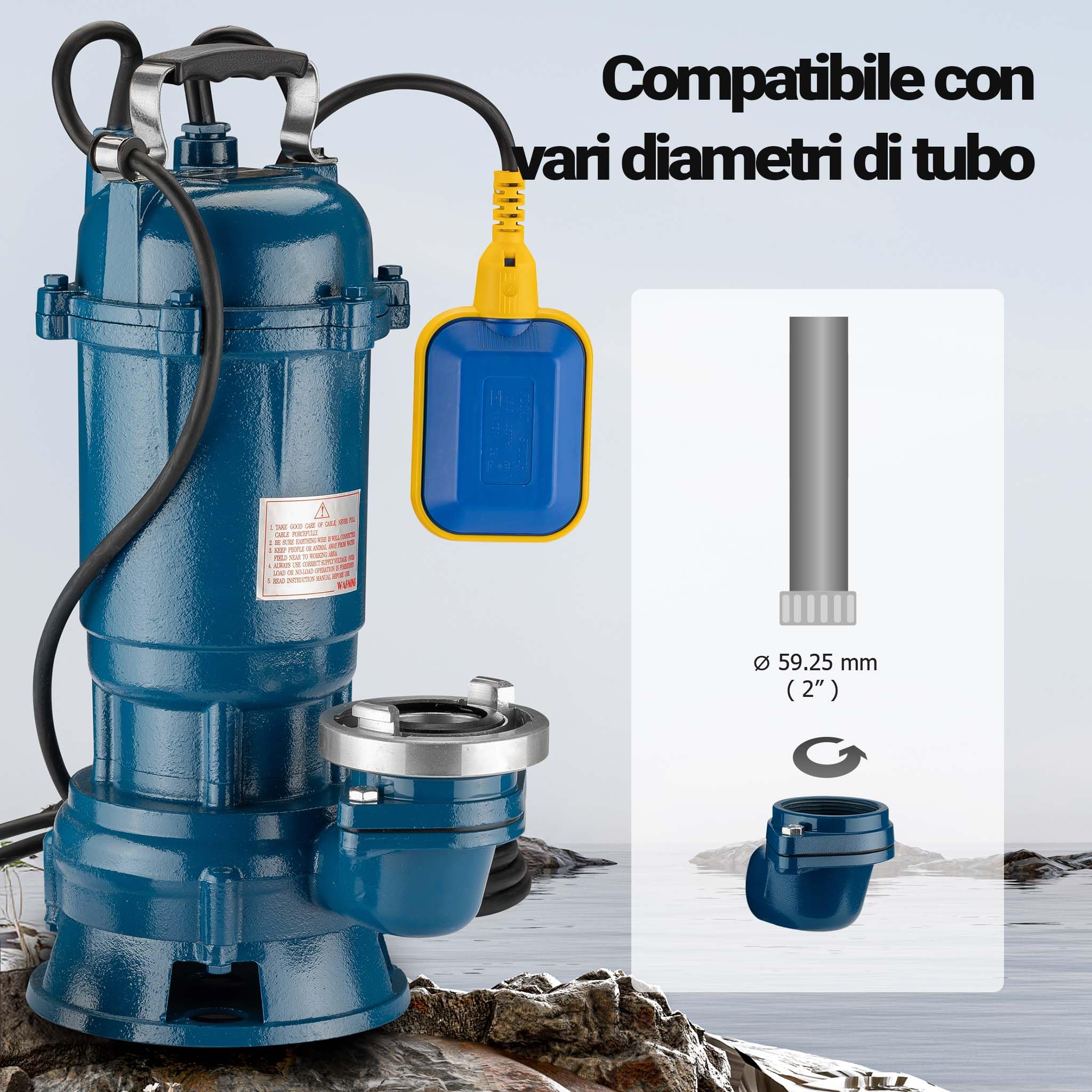 Wiltec Pompa sommersa 22800 l/h blu galleggiante