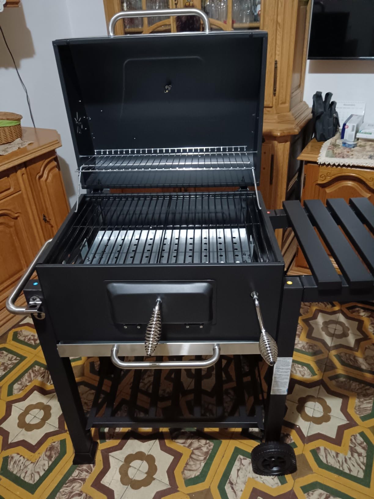 Wiltec Barbecue a Carbone Carrellato con Coperchio Termometro