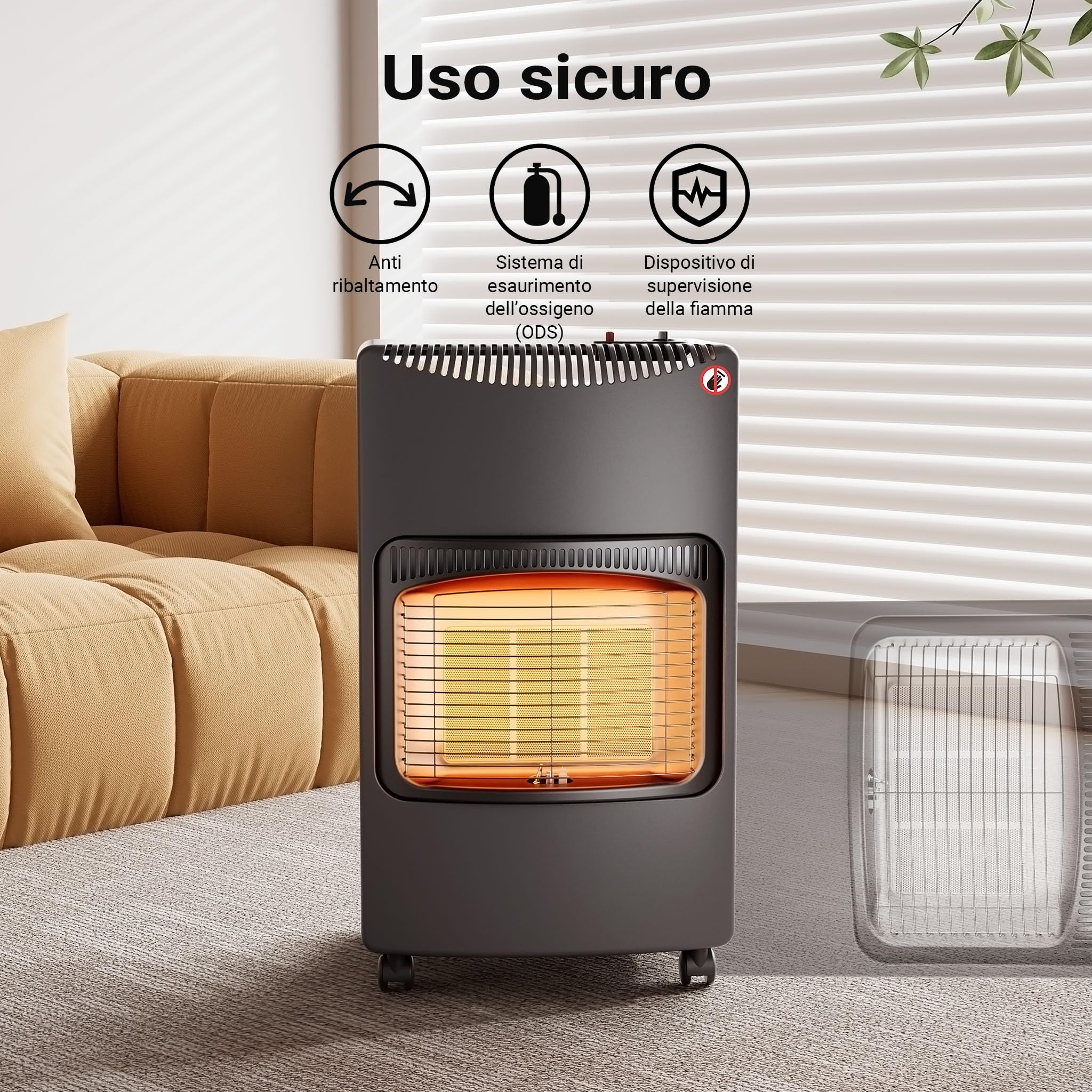 Wiltec Stufa Gas Infrarossi 4,2kW Pieghevole 3 Livelli Rotelle