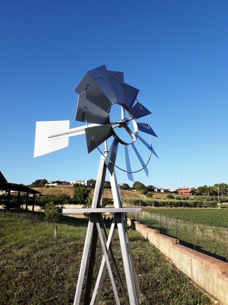 Wiltec Mulino a vento da giardino 245 cm argento metallo