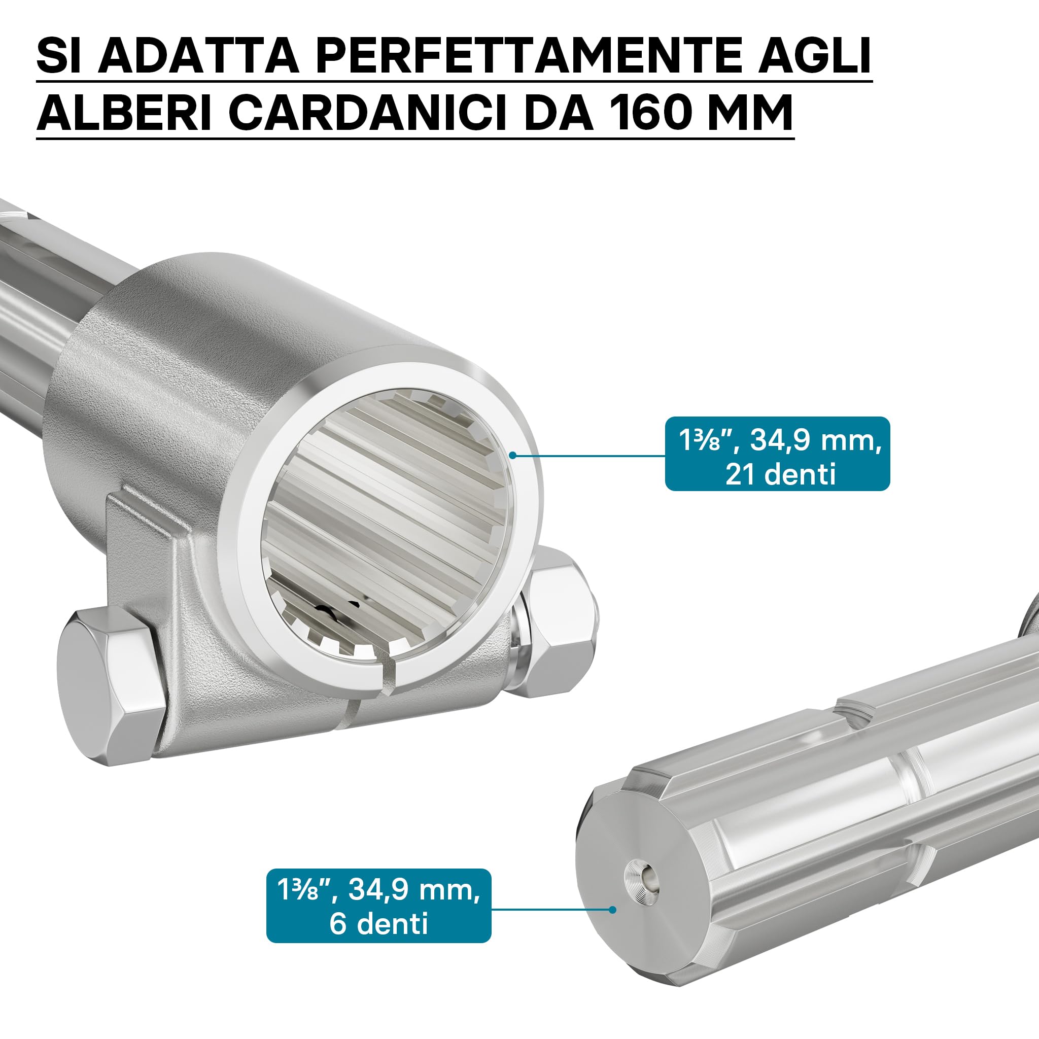 Wiltec Boccola Albero Cardanico 160 mm 6 Denti 1 3/8" Acciaio