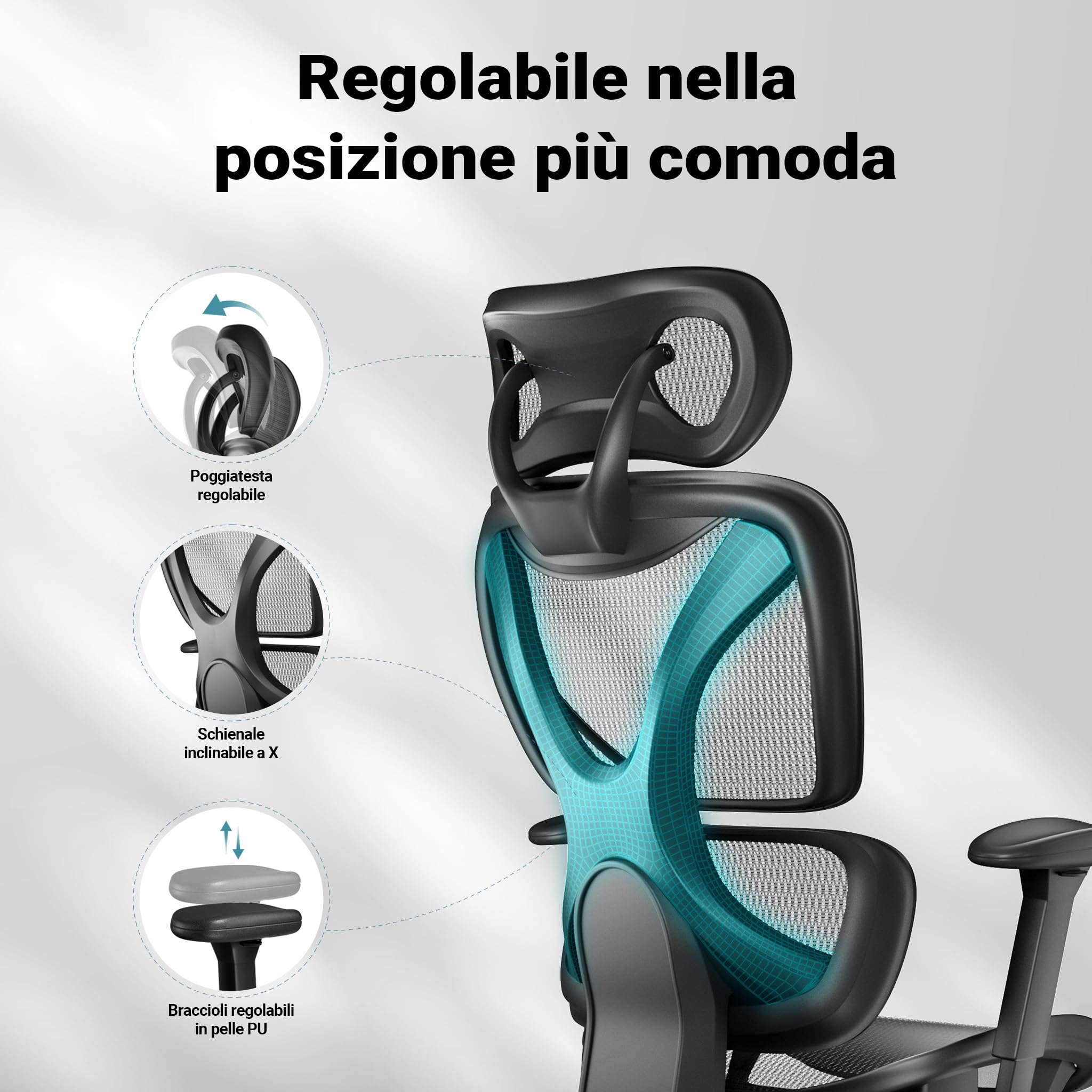 Wiltec sedia ufficio ergonomica 150 kg 701x690x1240 mm