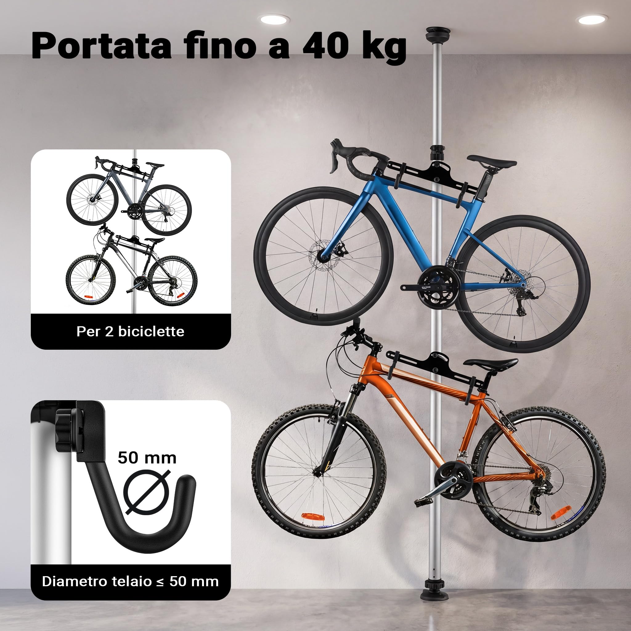 Wiltec Portabici Terra Telescopico 160-340 cm per 2 Bici