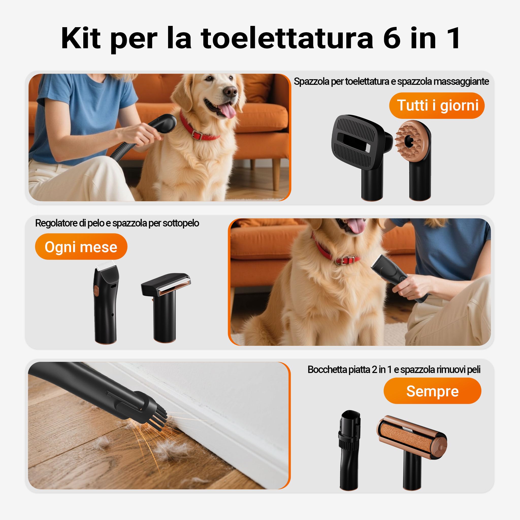 Fudajo 6 in 1 Kit Toelettatura Aspirazione Nero 2,5 L