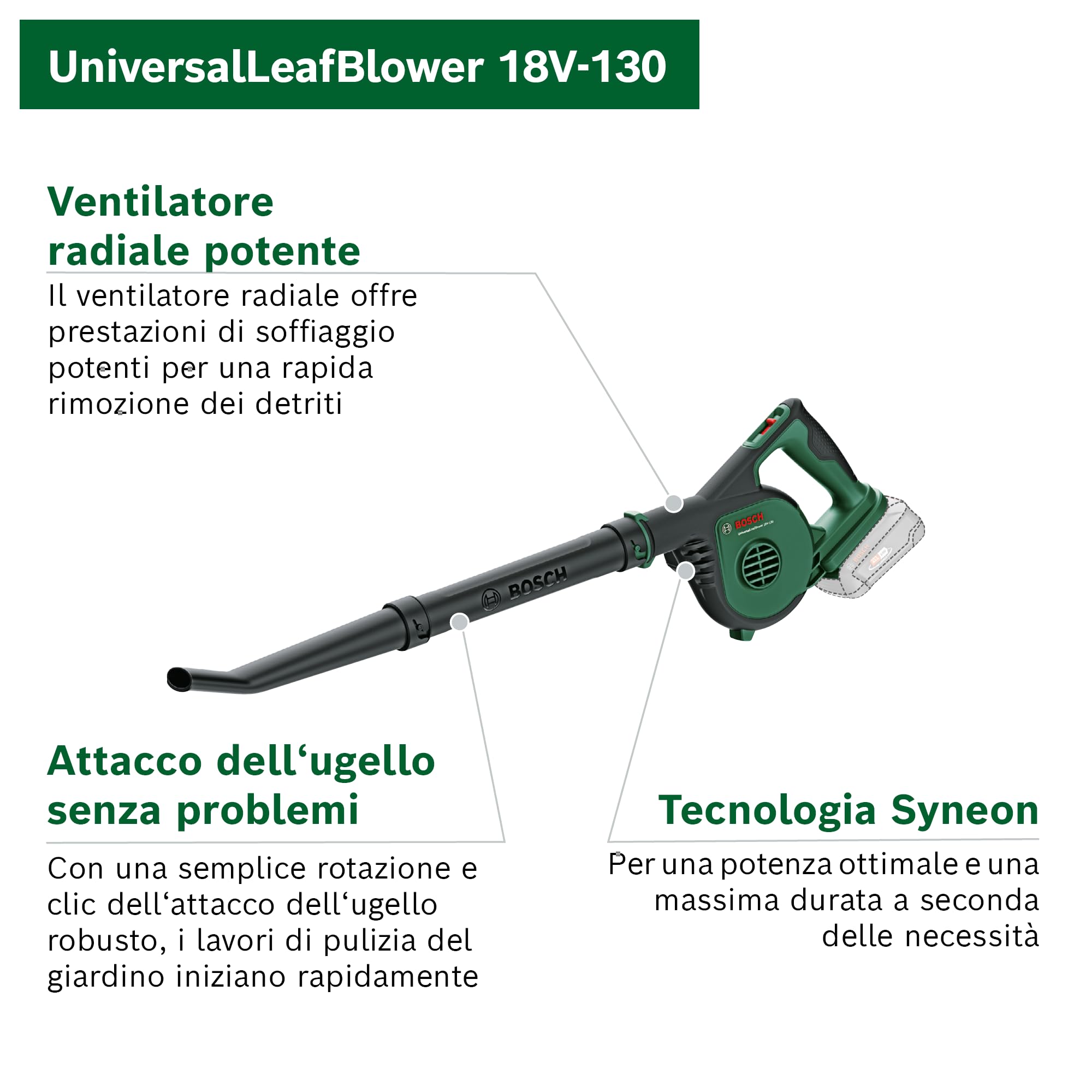Bosch UniversalLeafBlower 18V-130 soffiatore batteria 2,5 Ah