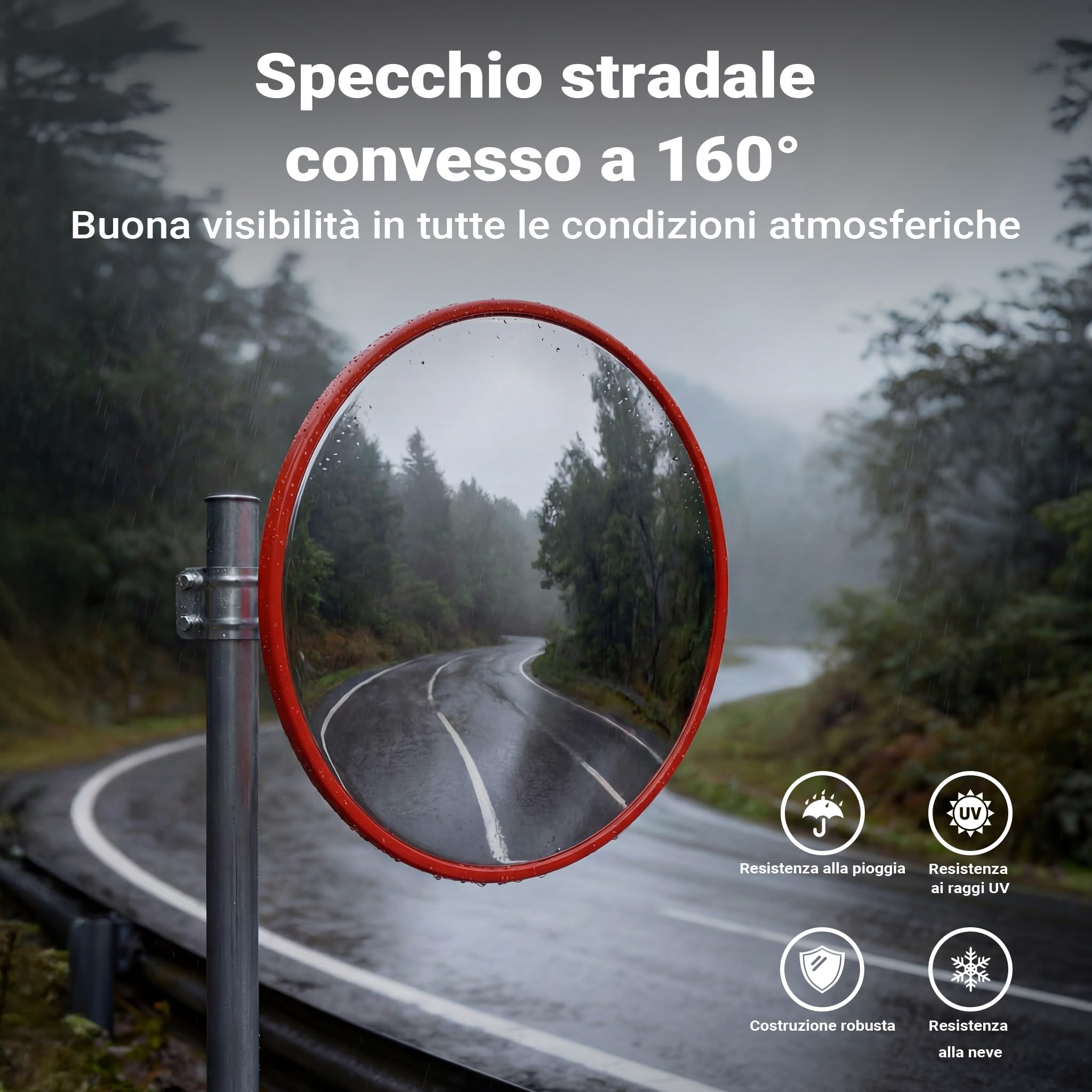 Wiltec specchio convesso stradale 30 cm 160° policarbonato