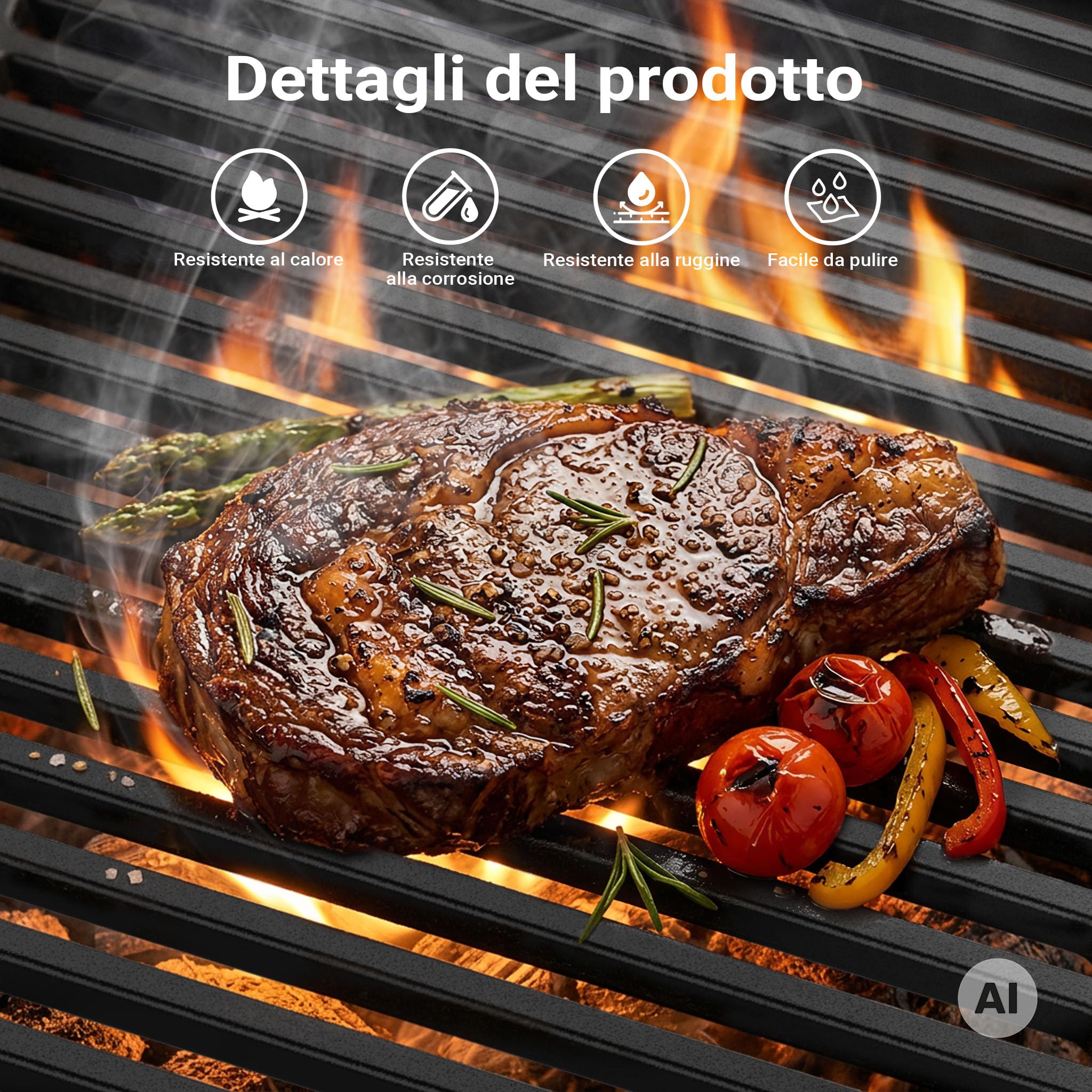 Wiltec griglia barbecue ghisa rettangolare 54x34 cm carbone gas