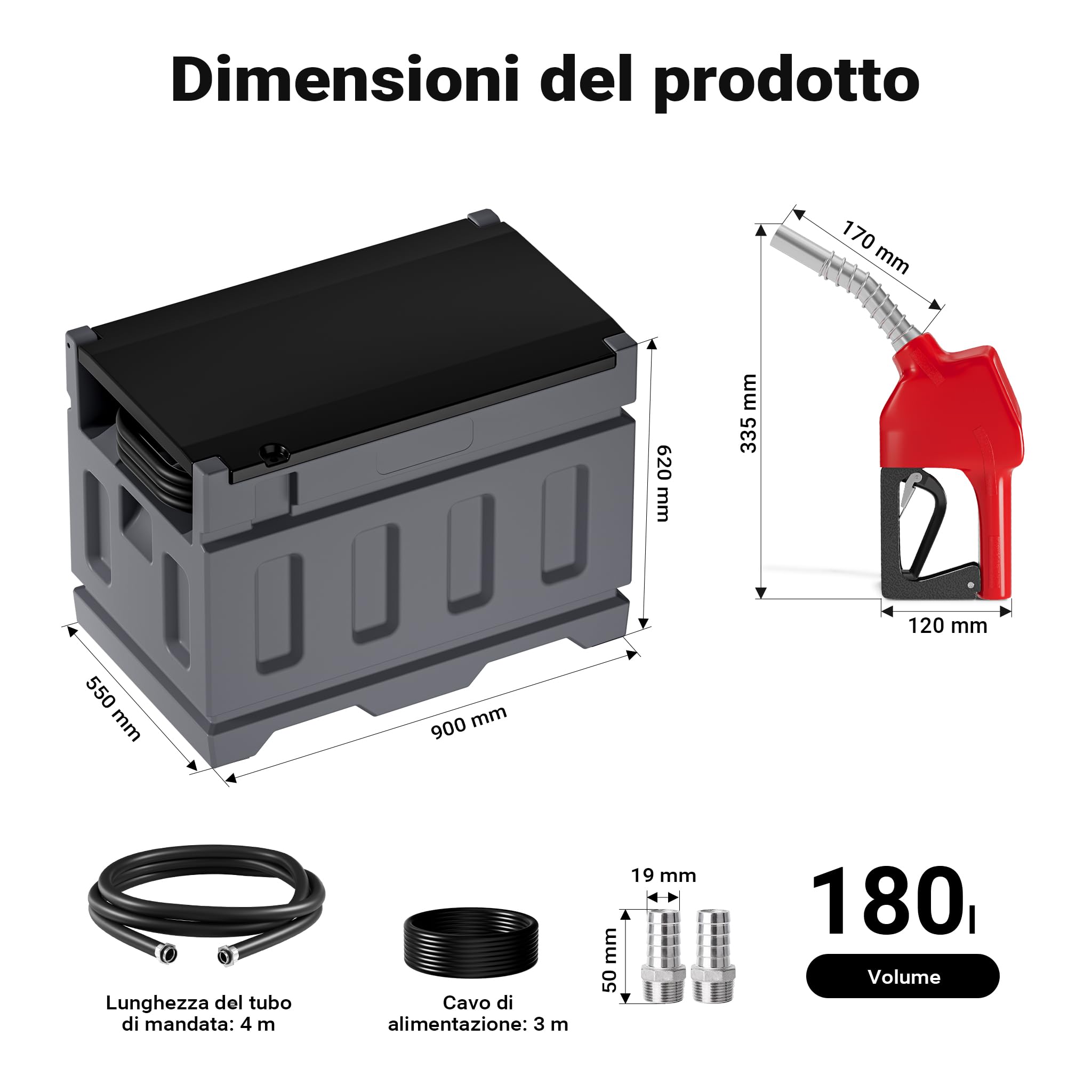 Wiltec Serbatoio Gasolio 180 l con Pompa 12V Serbatoio 40 l/min