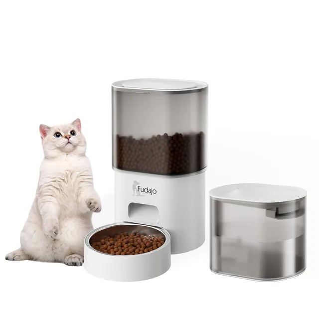 Fudajo Distributore Automatico Cibo 3L + Acqua 2,5L Bianco App