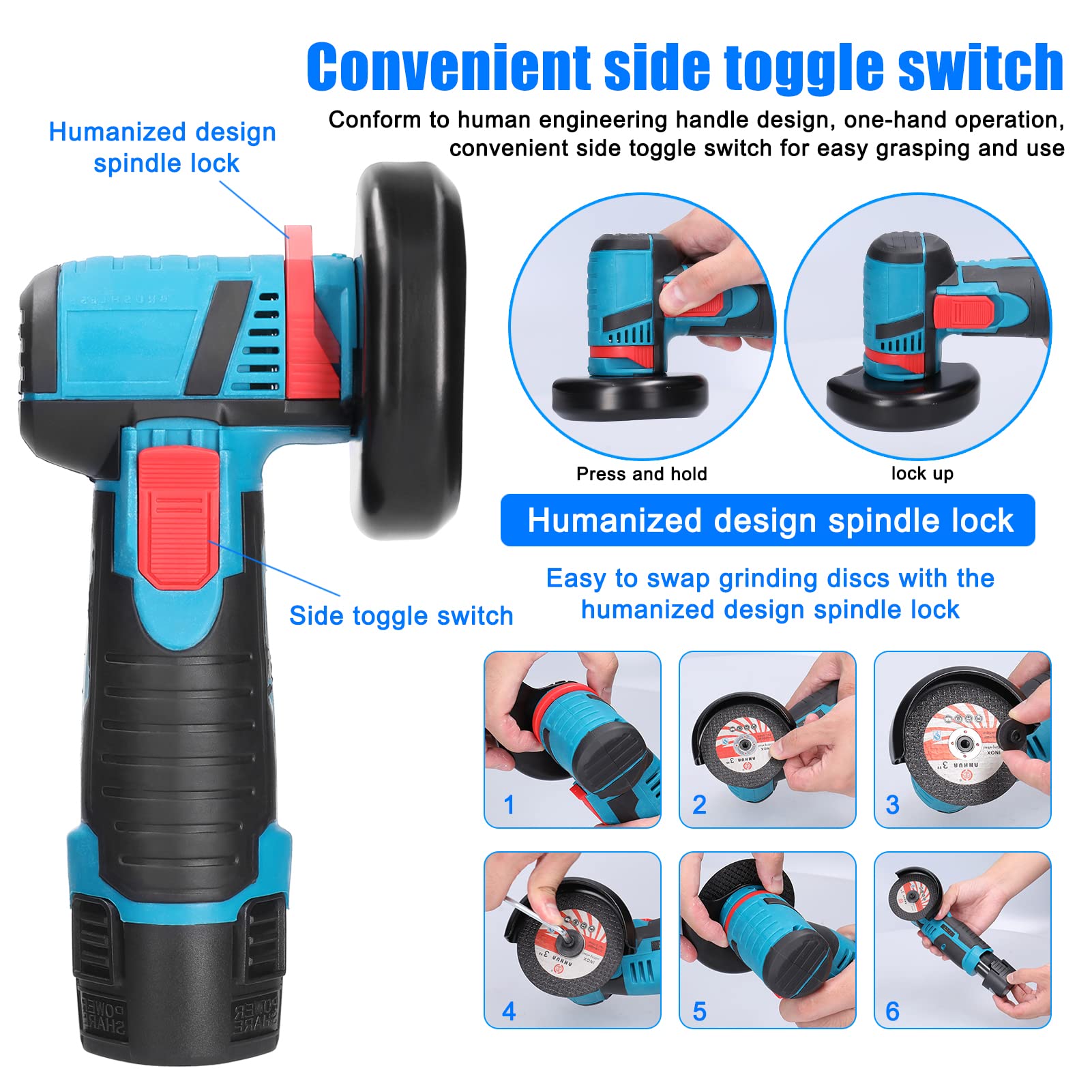 Weytoll Mini Smerigliatrice Angolare 12V 2 Batterie 76mm