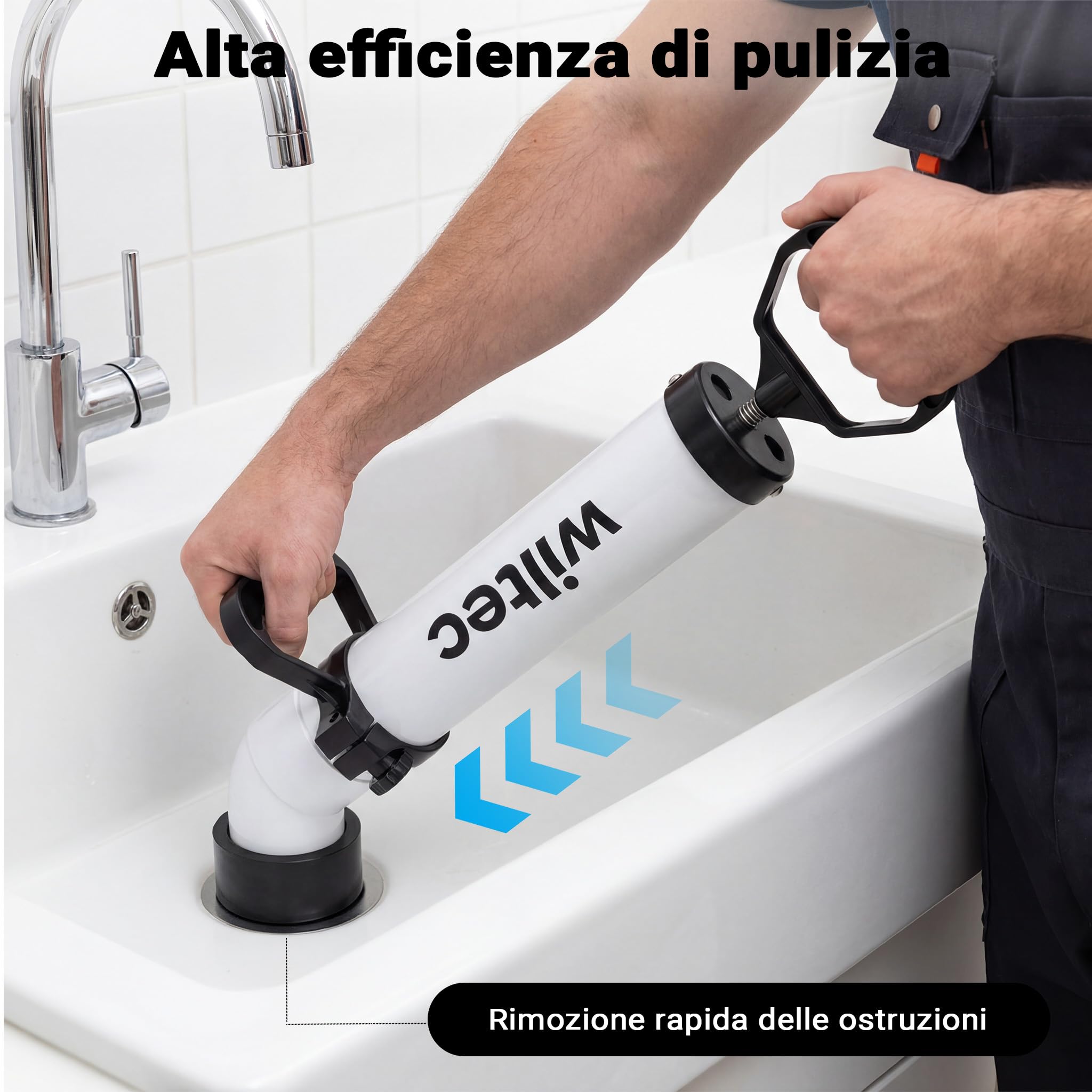 Wiltec pompa sturatubi alta pressione 3 adattatori PVC