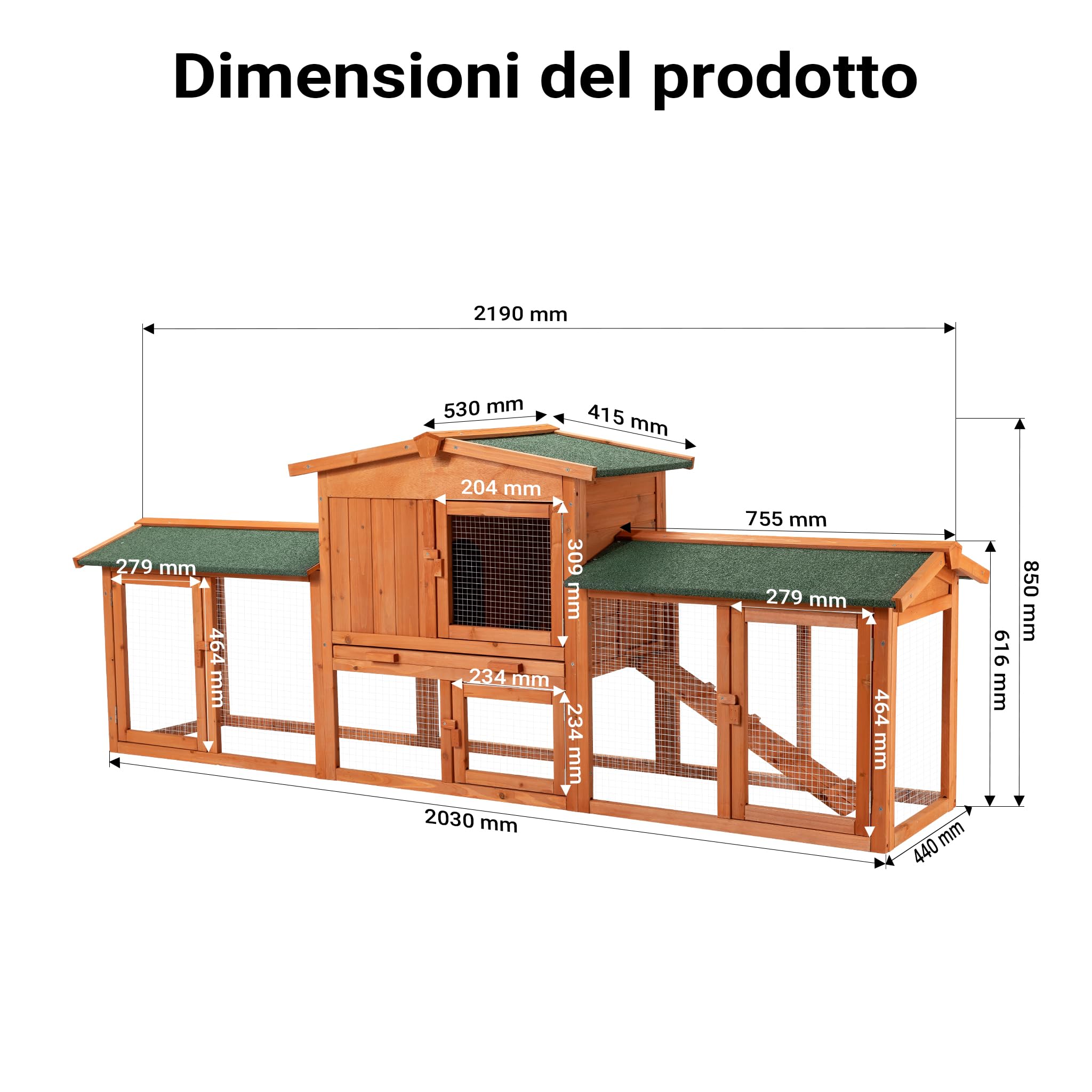 Wiltec conigliera recinto esterno 219x53x85 cm