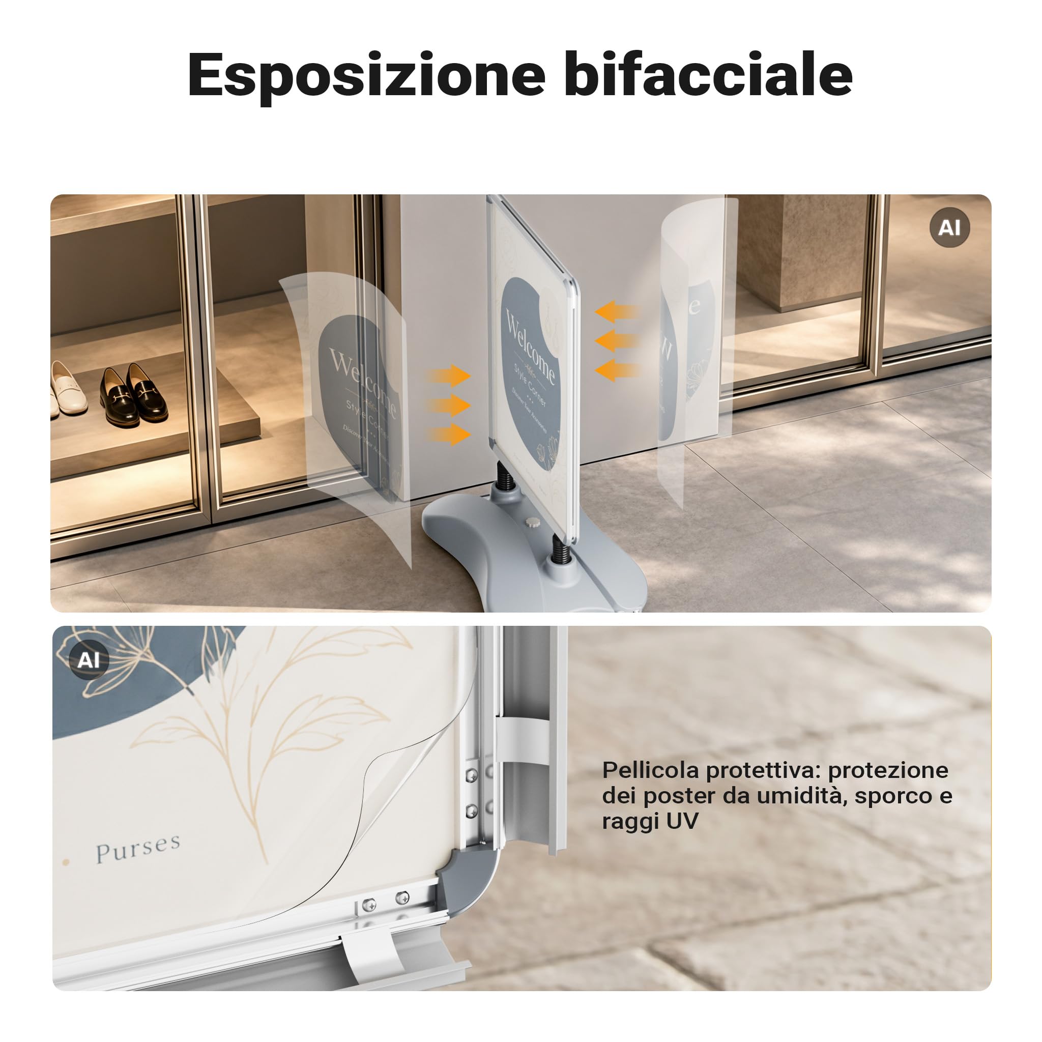 Wiltec Cavalletto pubblicitario bifacciale antivento ruote
