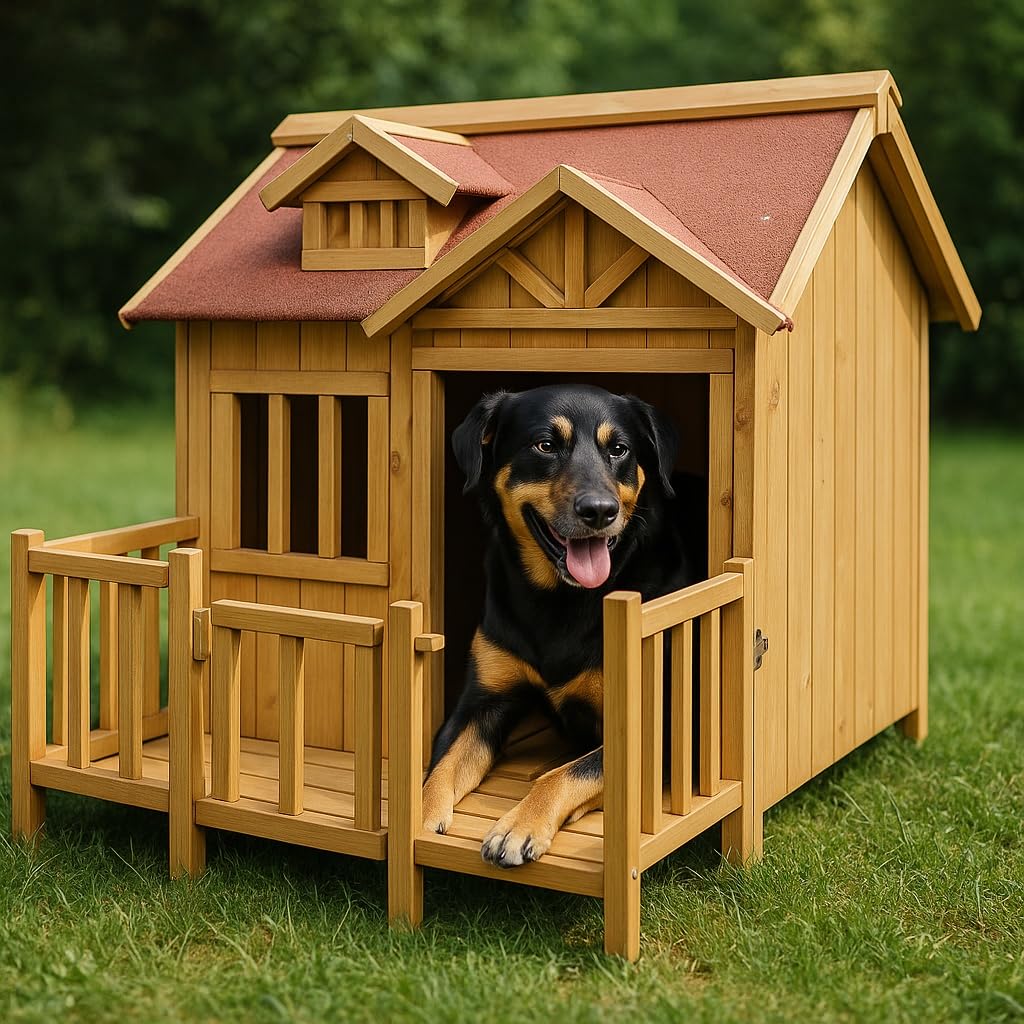Wiltec Cuccia Cani XL in Legno Marrone con Terrazza