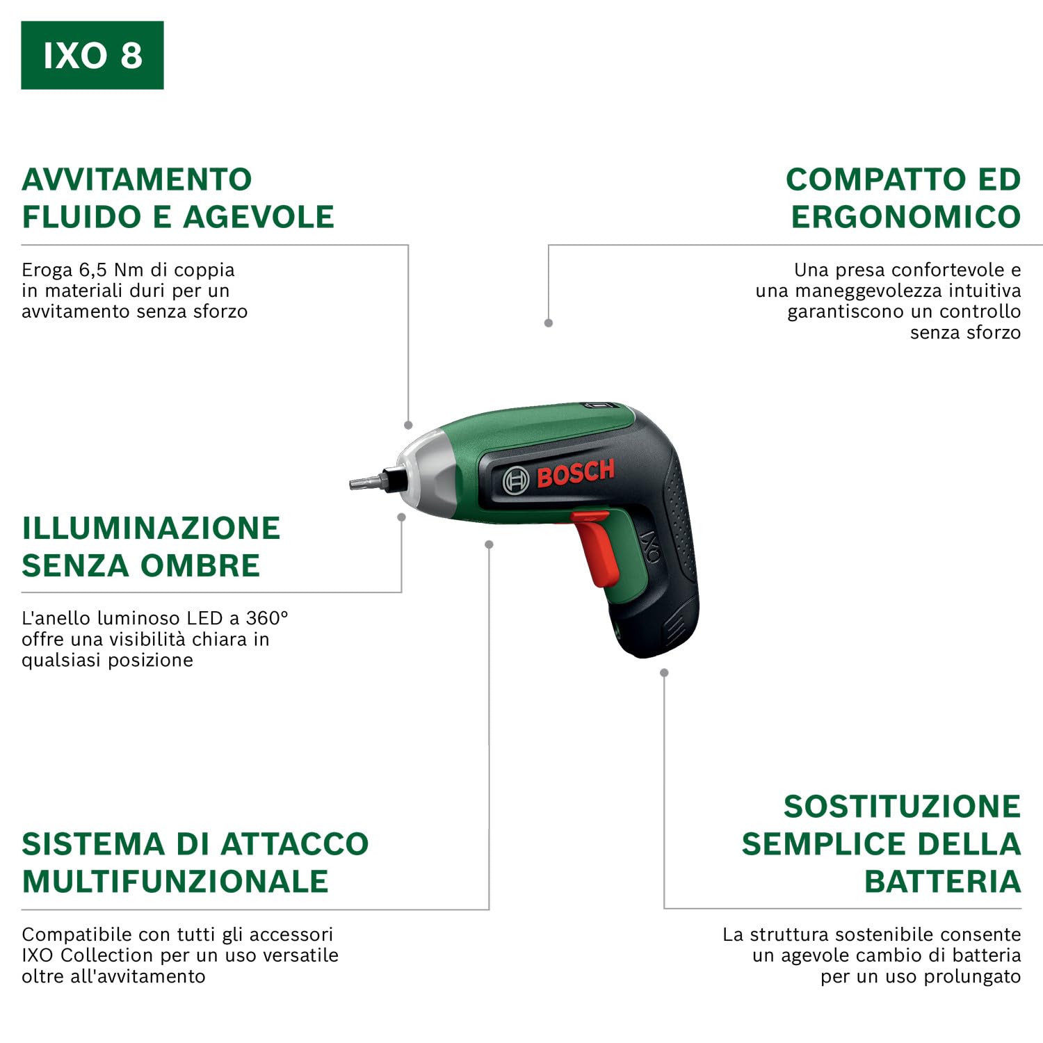 Bosch IXO 8 Cacciavite a Batteria 4V con 10 Bit