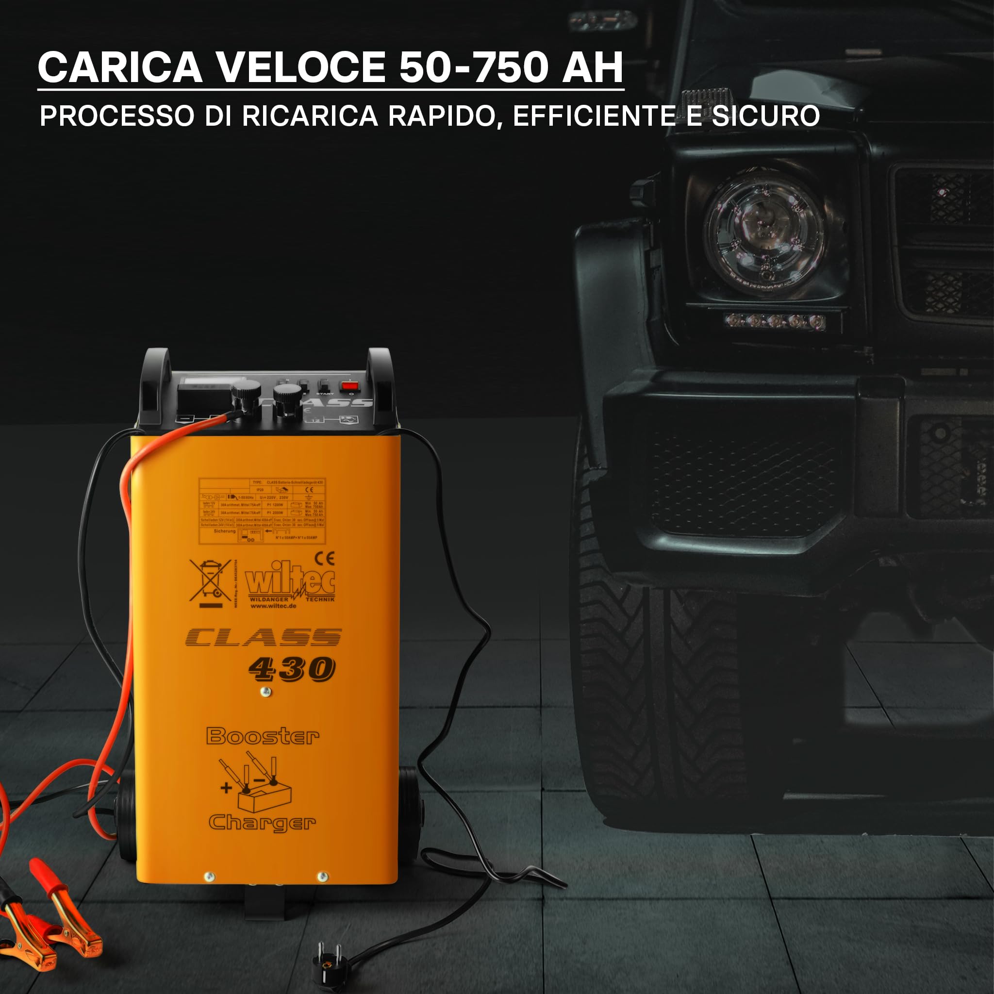 Wiltec Boost 430 Caricabatterie 12V 24V Piombo Acido AGM