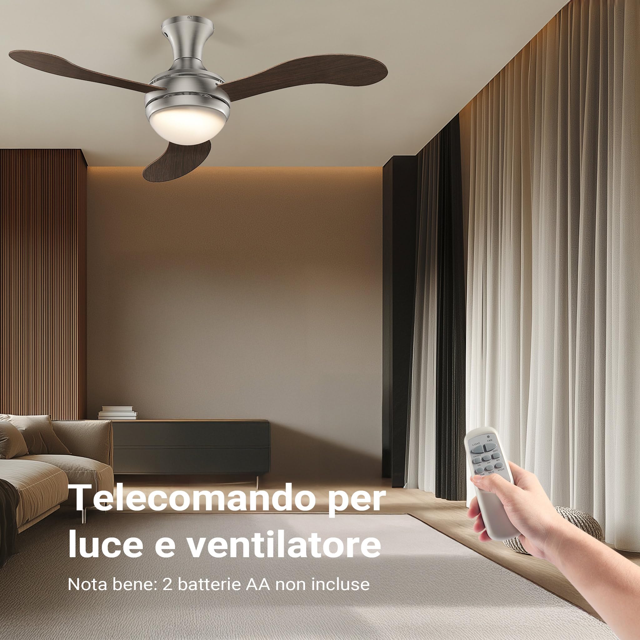 Wiltec Ventilatore da soffitto 130 cm 55W 3 pale con luce