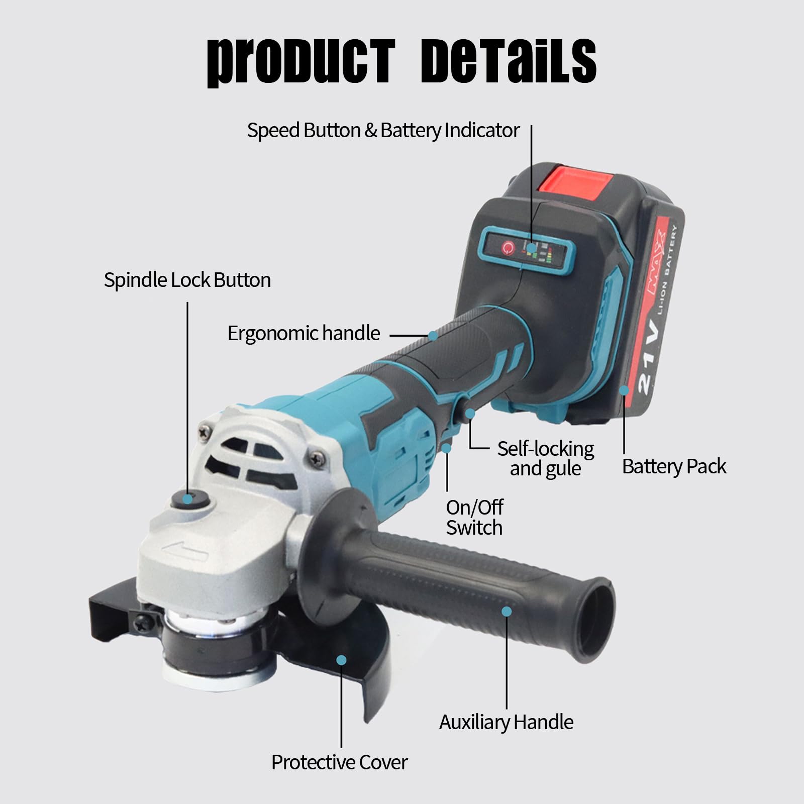 Weytoll Smerigliatrice Angolare 21V 125mm Brushless 2 Batterie
