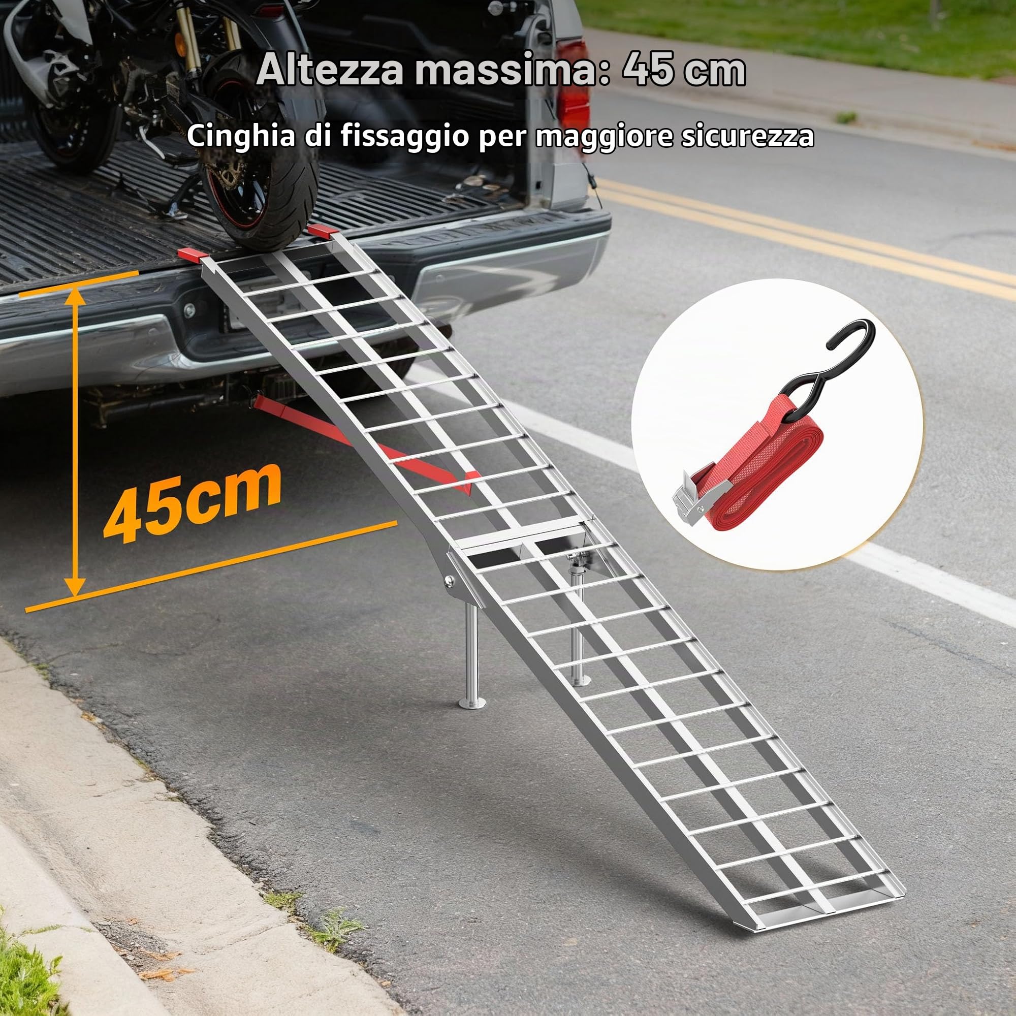 Wiltec Rampa carico 226 cm alluminio 680 kg pieghevole moto