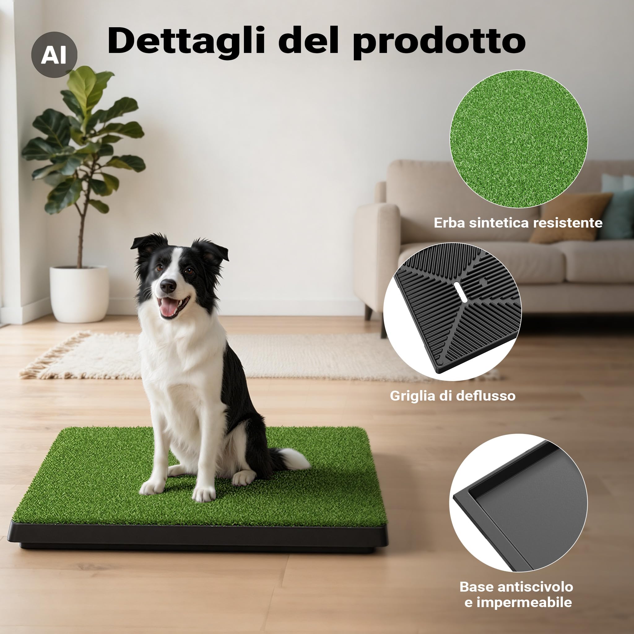 Wiltec Fudajo Toilette per Cani Erba Sintetica 63x51 cm a 3 strati