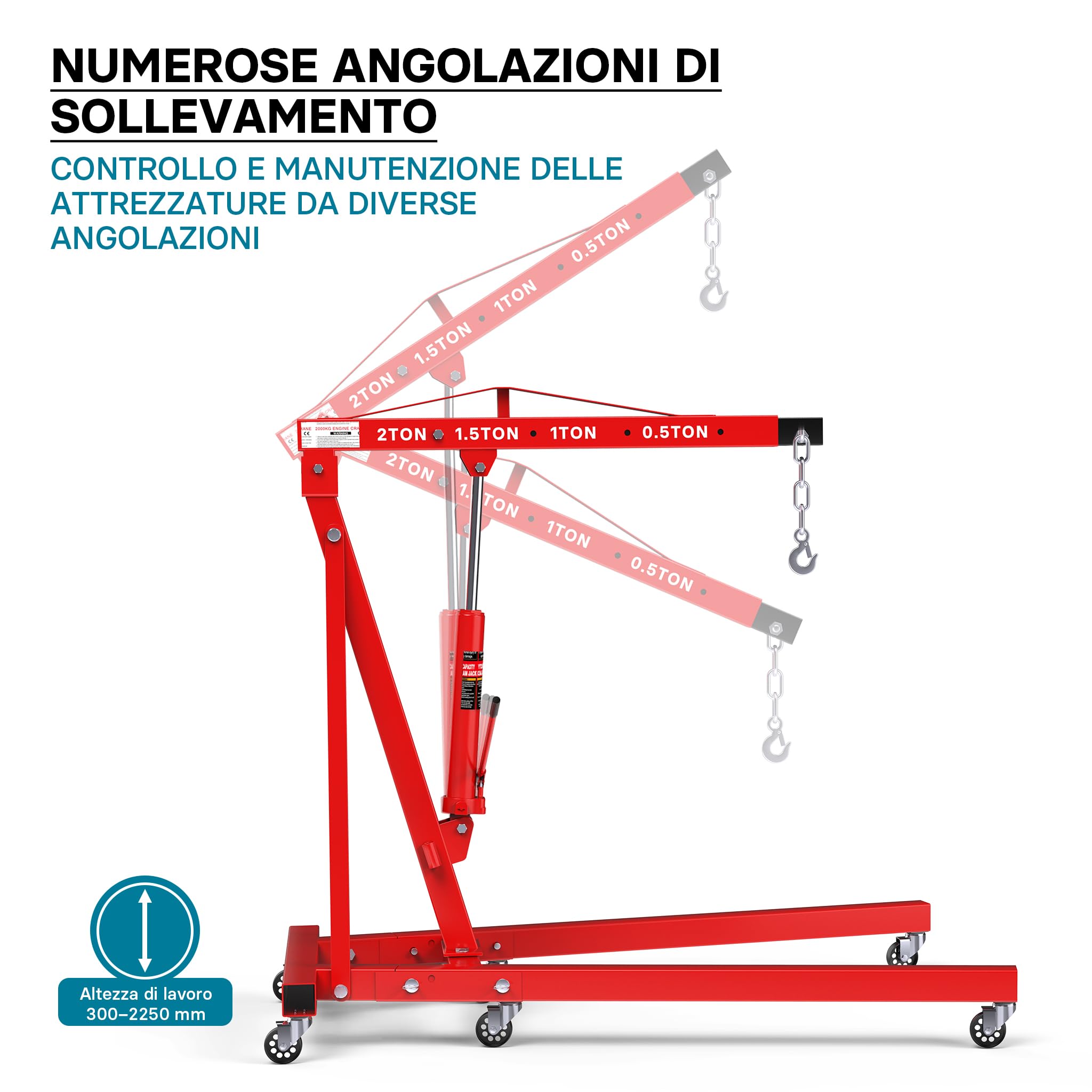 Wiltec Gruetta Idraulica 2000kg Officina Pieghevole 2,25m