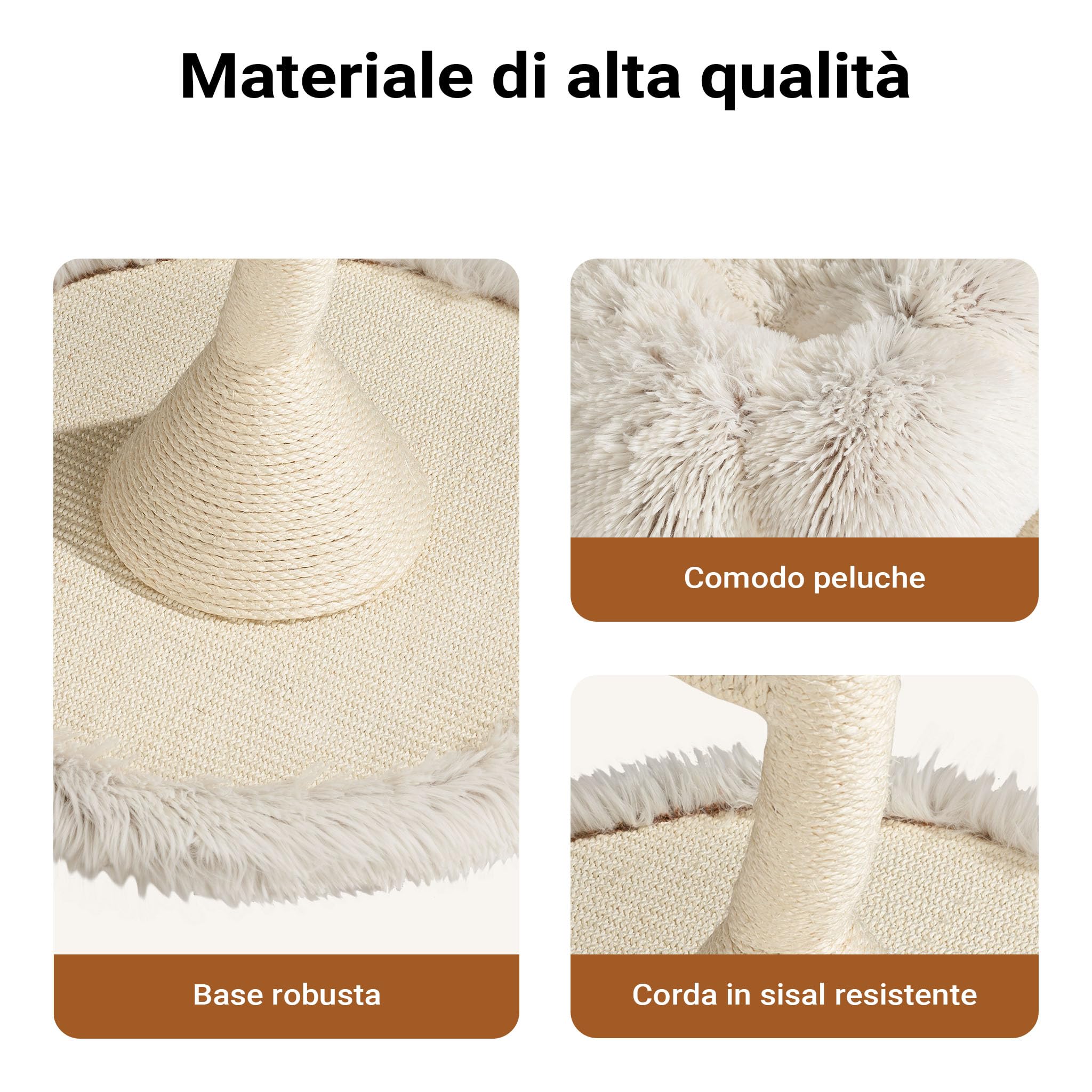 Fudajo Albero Tiragraffi Gatti 125 cm Beige 3 Piattaforme