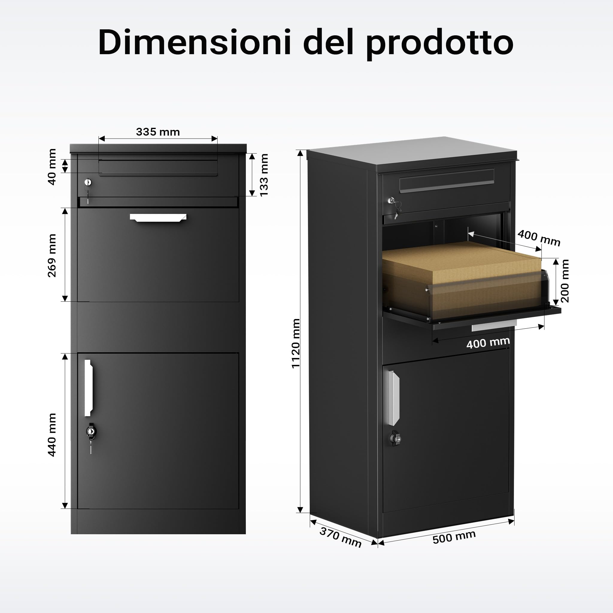 XPOtool Cassetta Postale per Pacchi Nera 112x50x37 cm con Serratura