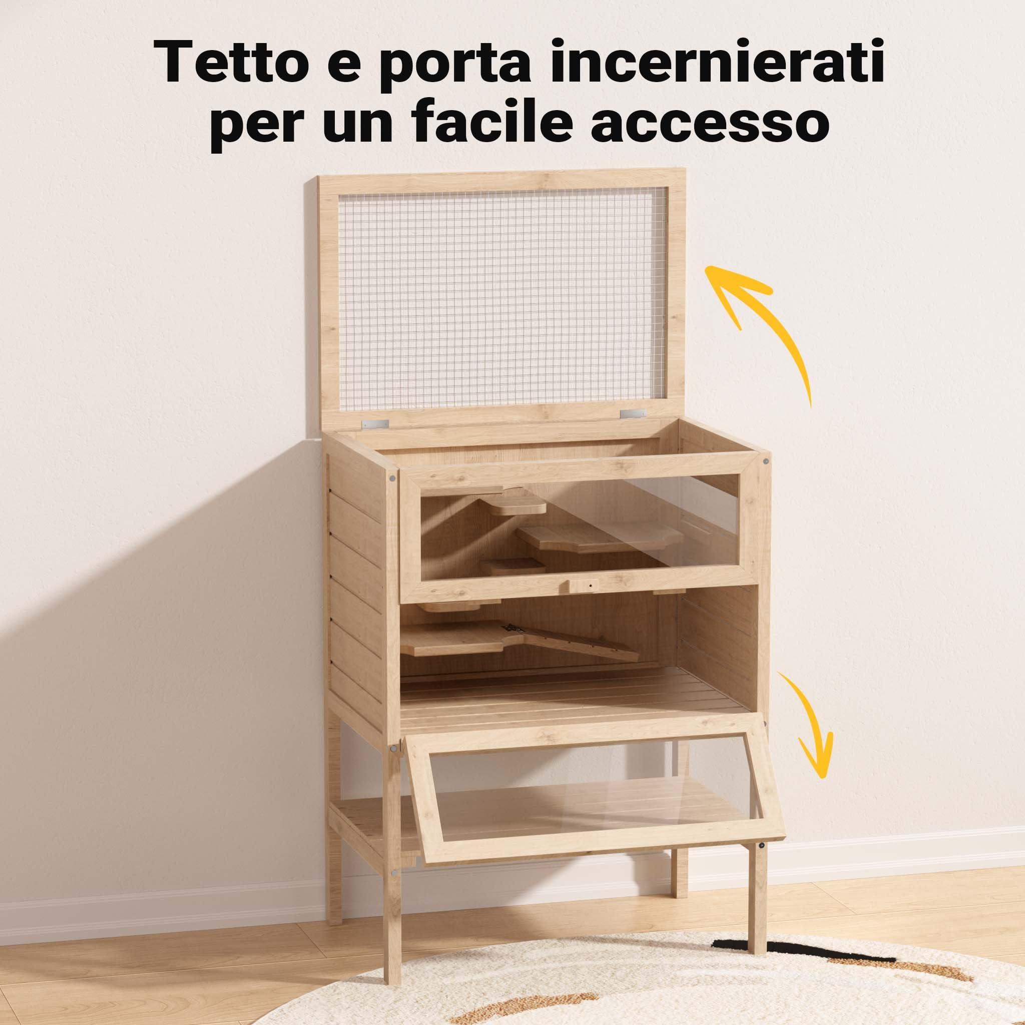 Wiltec Gabbia Roditori 3 Livelli 60x40x80 Legno Plexiglas