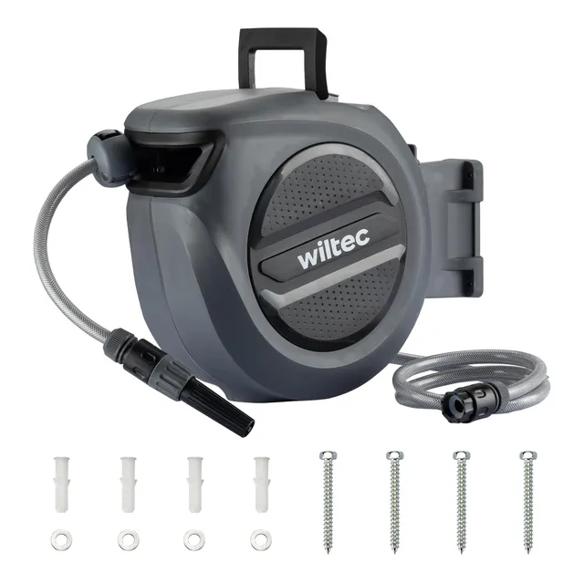 Wiltec XPOtool avvolgitubo automatico da parete 30 m con staffa 180°