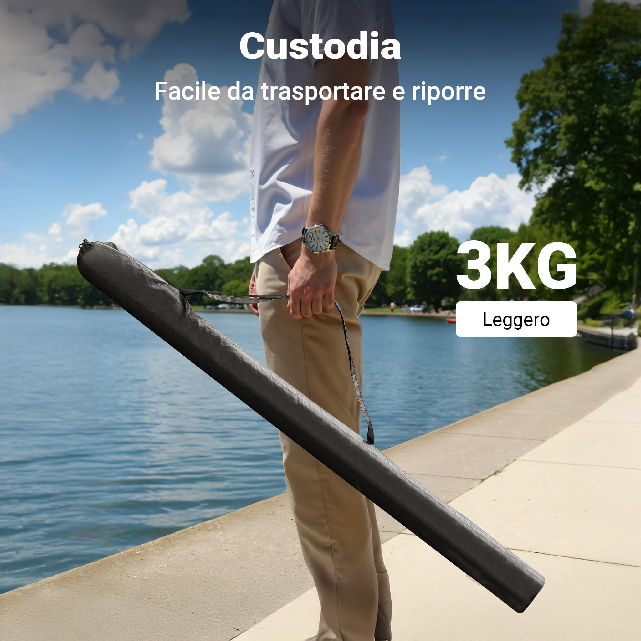 Wiltec Ombrellone da Pesca 250 cm con Tenda e Finestre