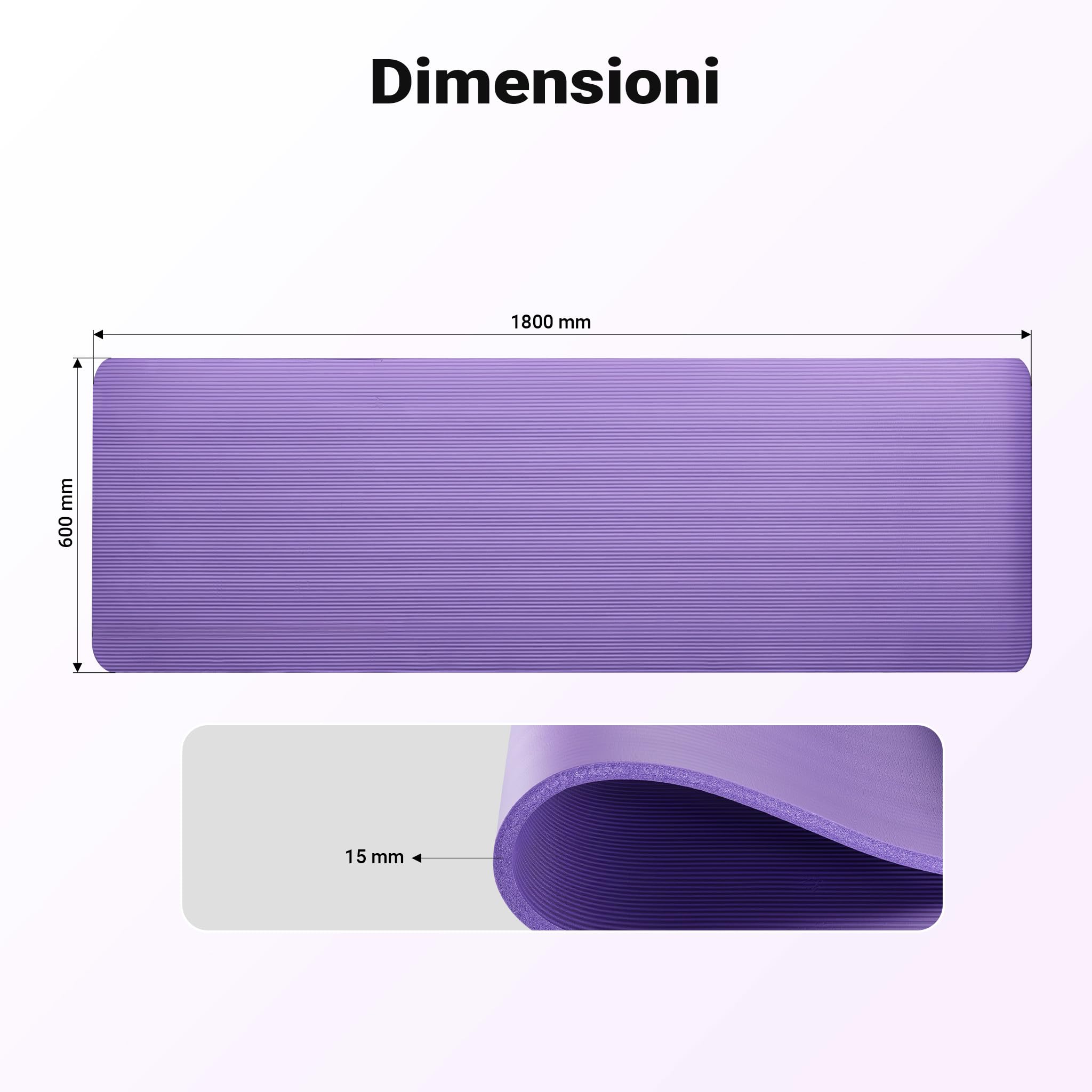 Wiltec Tappetino Yoga Fitness Viola 180x60x1,5 cm