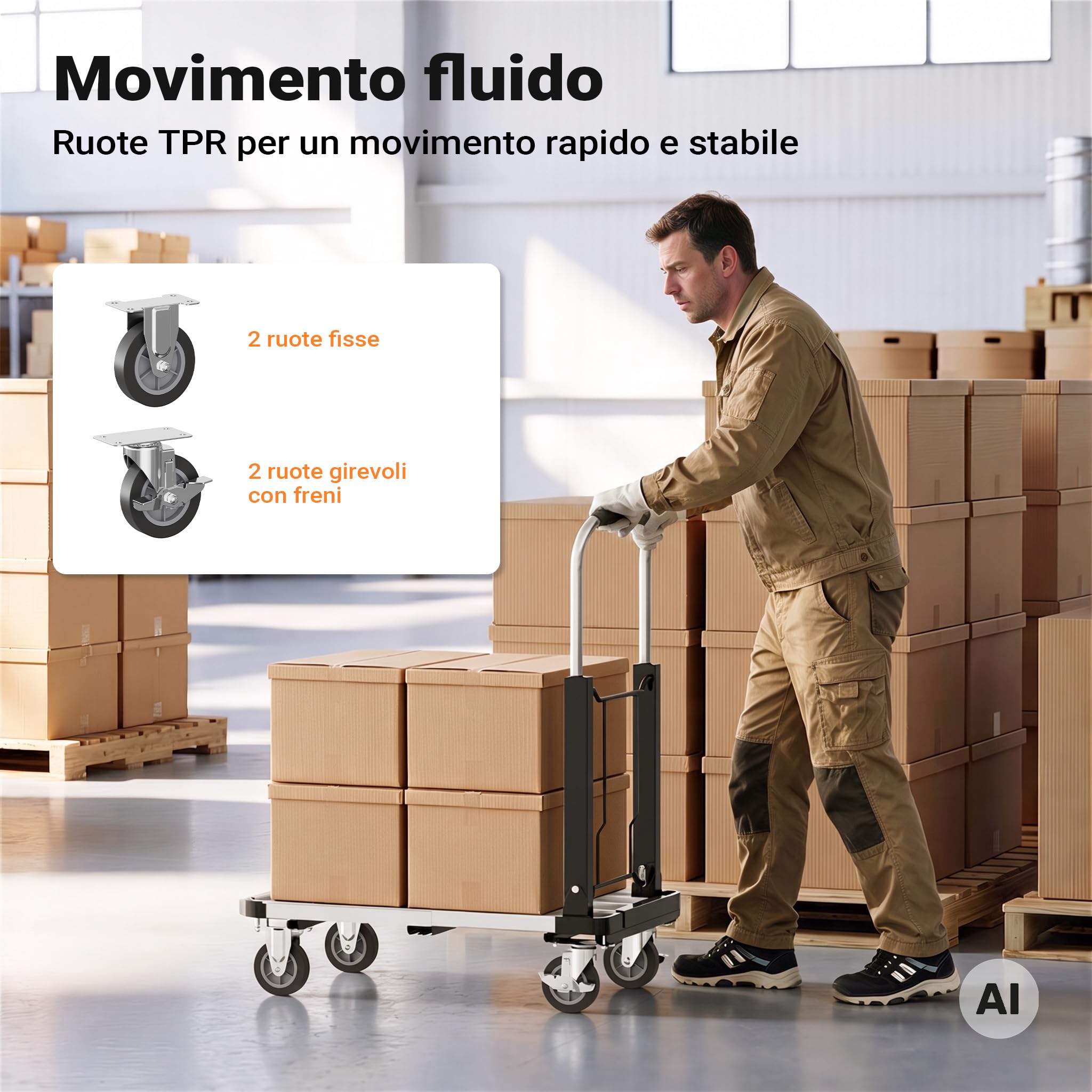 Wiltec XPOtool carrello trasporto pieghevole 150 kg con freno