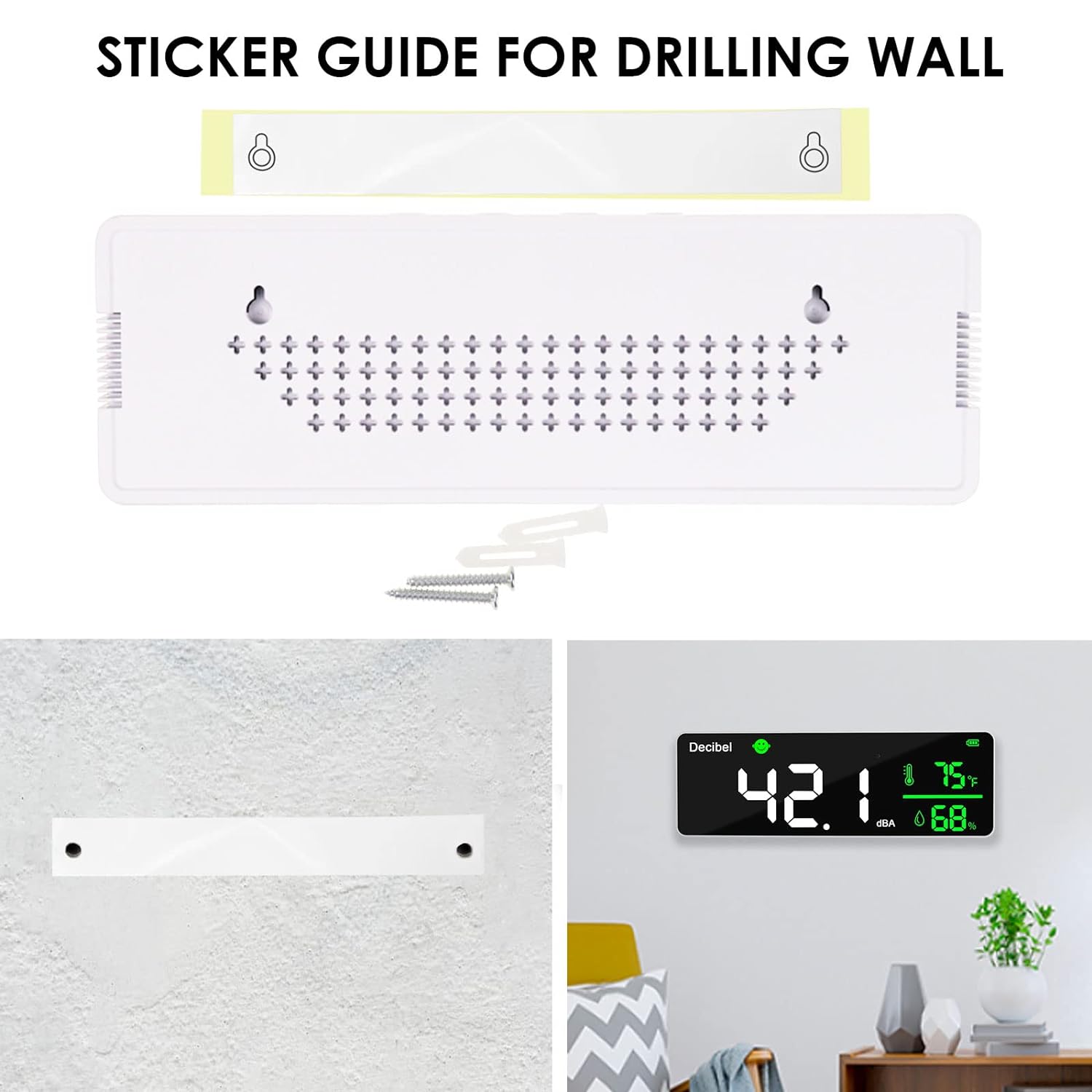 Tilswall Fonometro Digitale da Parete 3 in 1 con Temperatura Umidità
