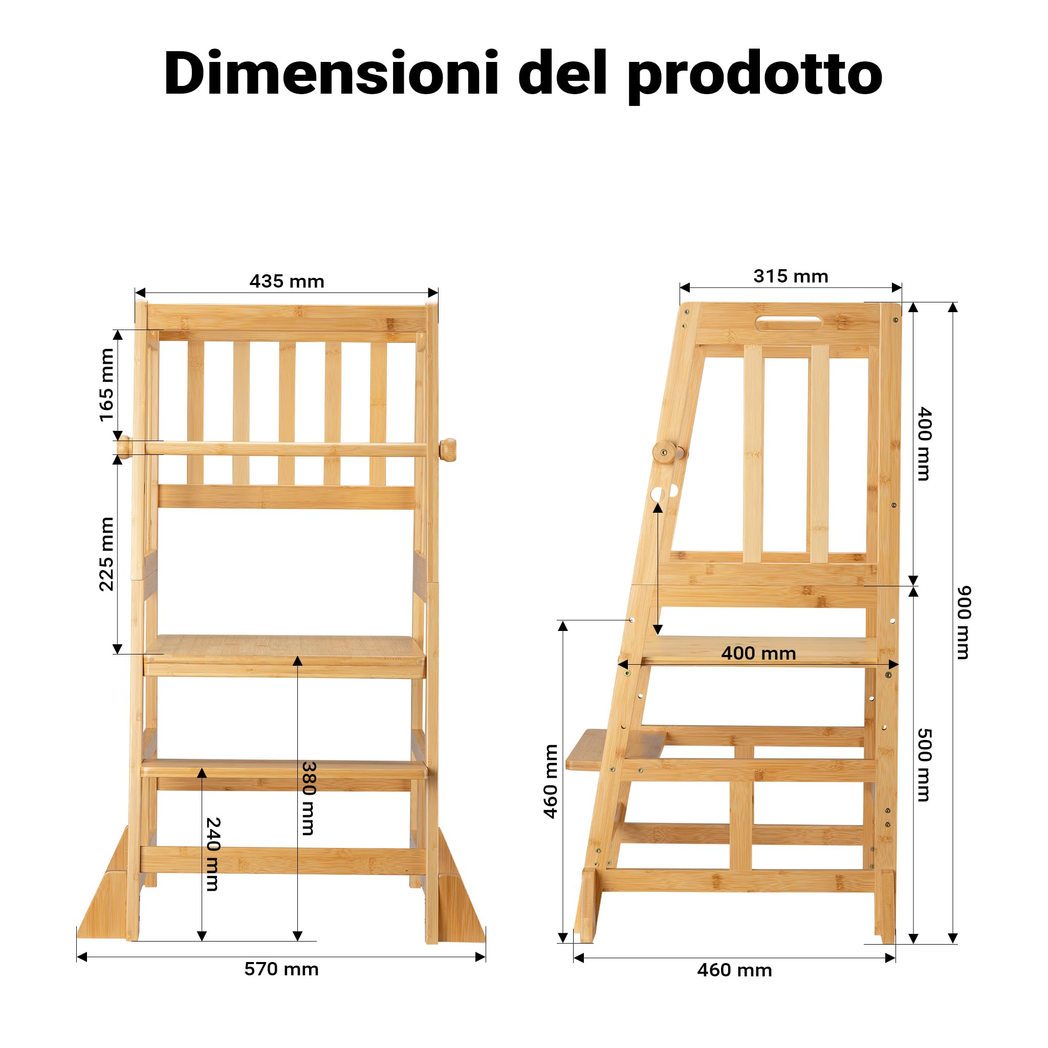 Wiltec torre apprendimento bambini bambù 90 cm
