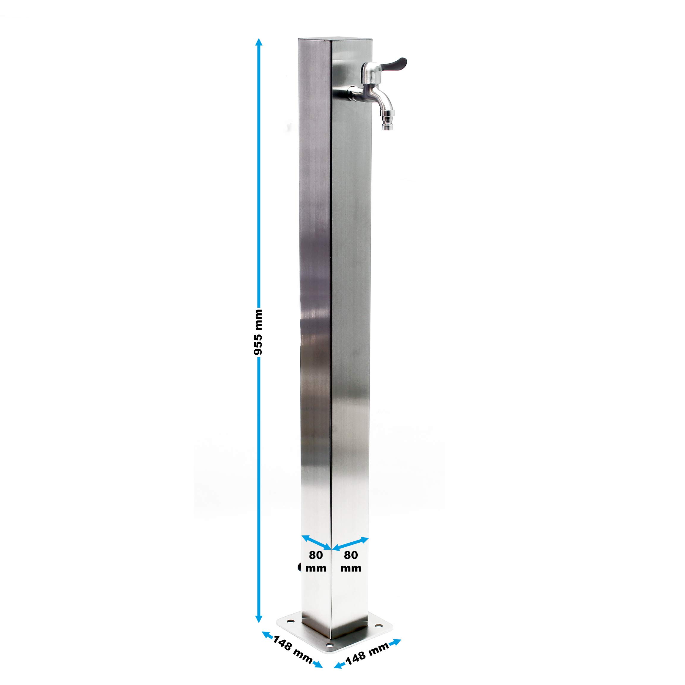 Wiltec Fontanella colonna acqua acciaio inox 95 cm quadrata