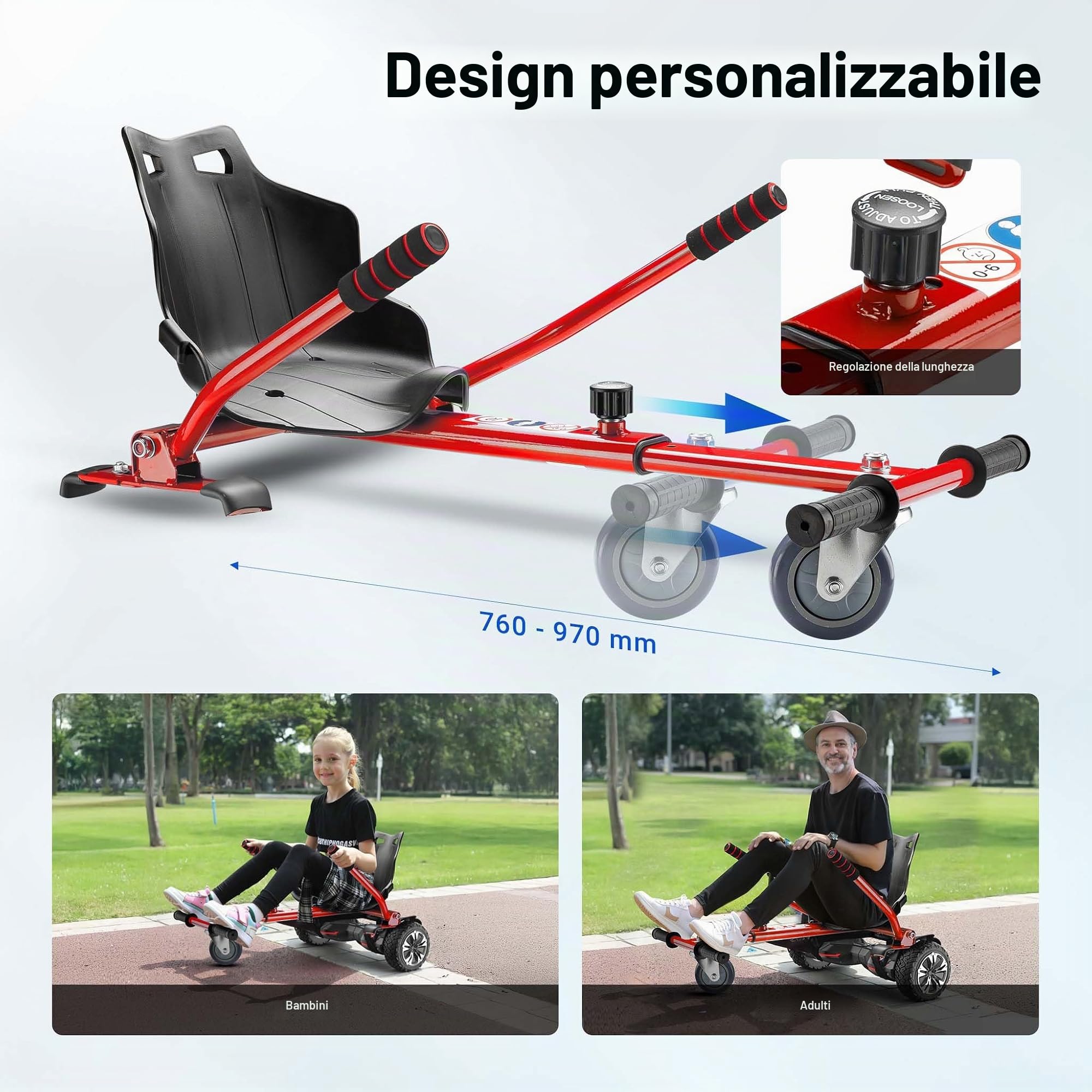 Wiltec Sedile Hoverboard Rosso 120 kg Regolabile Kart