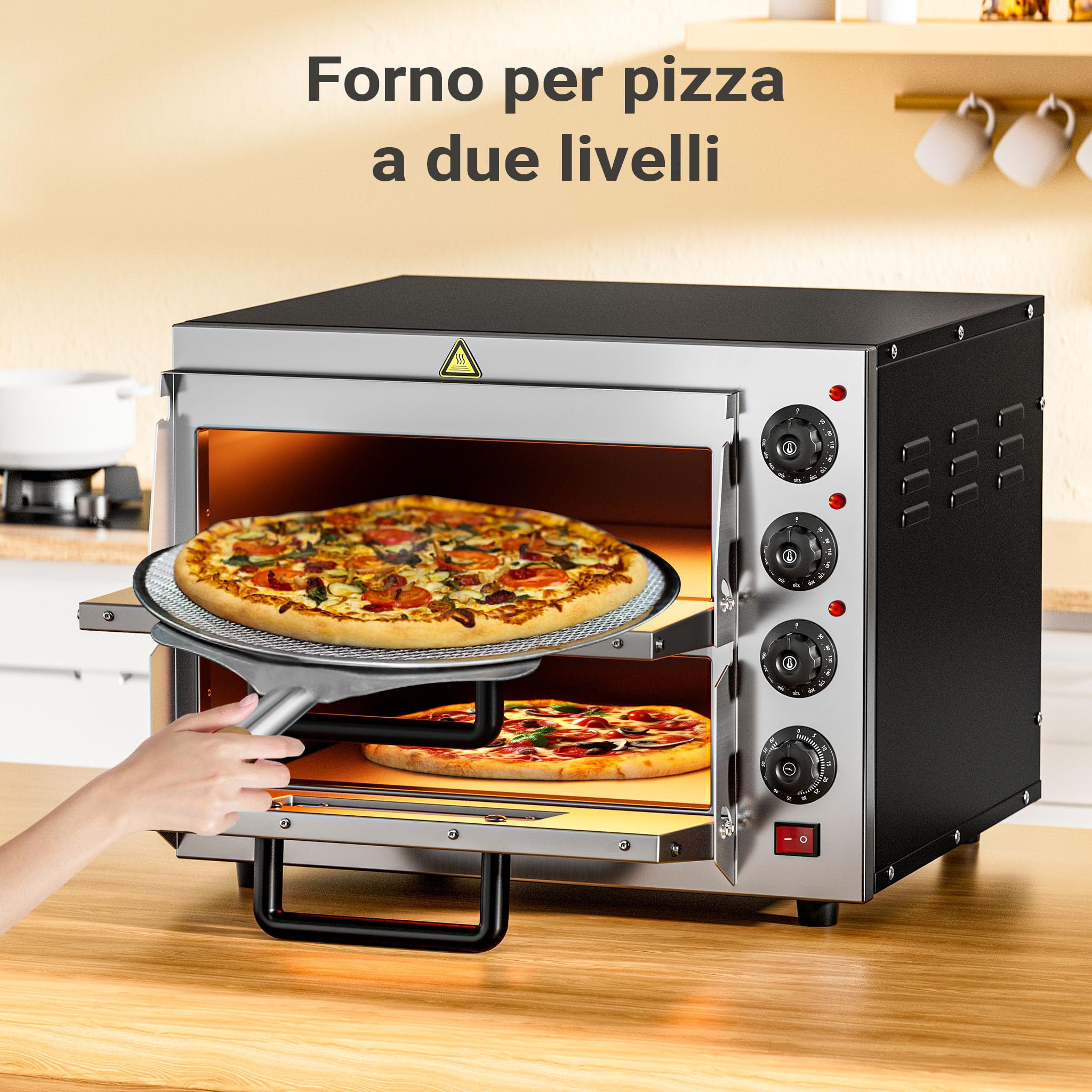Wiltec Forno pizza elettrico 2 livelli 3000W 350°C