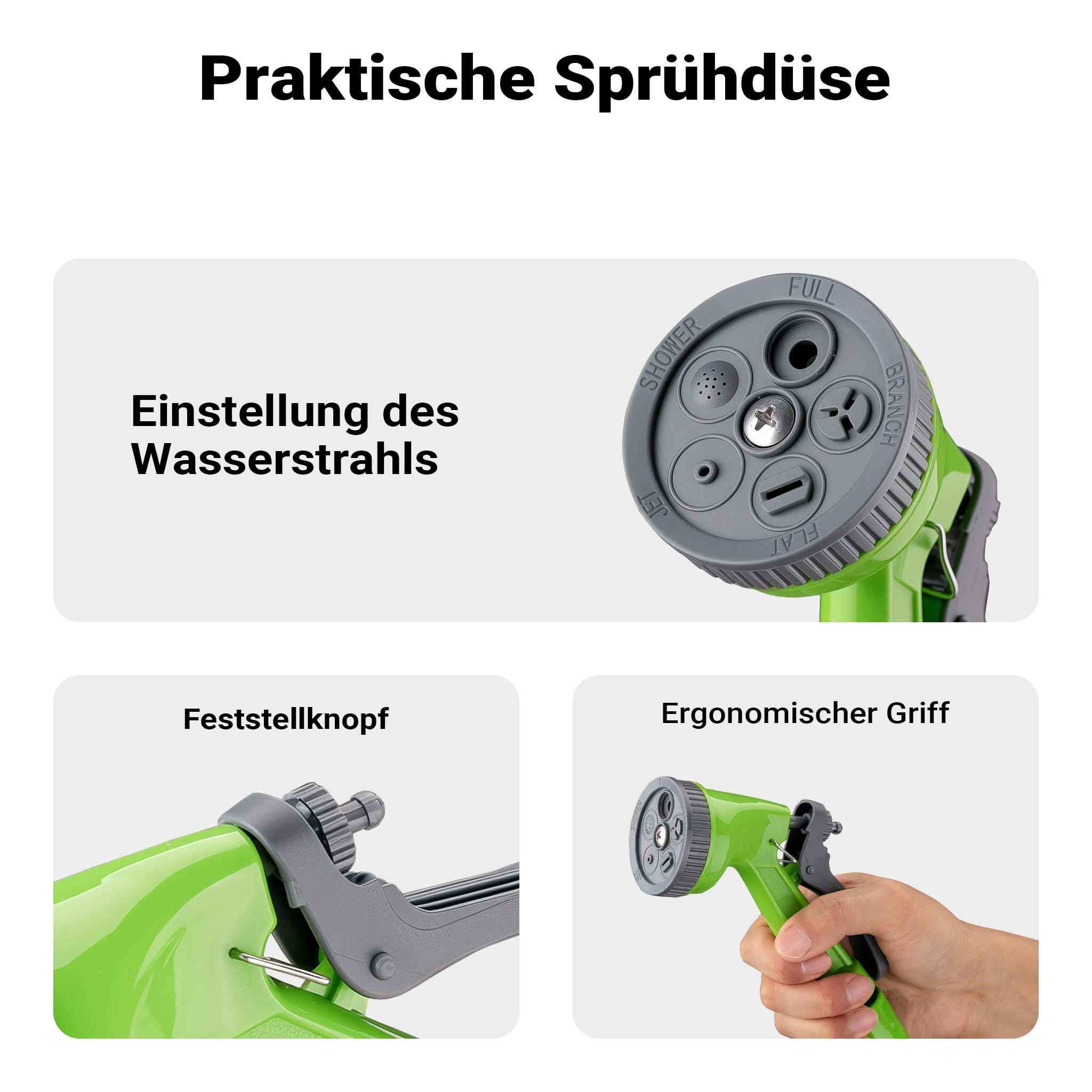 Wiltec Avvolgitubo giardino 10 m pistola 5 getti portatile