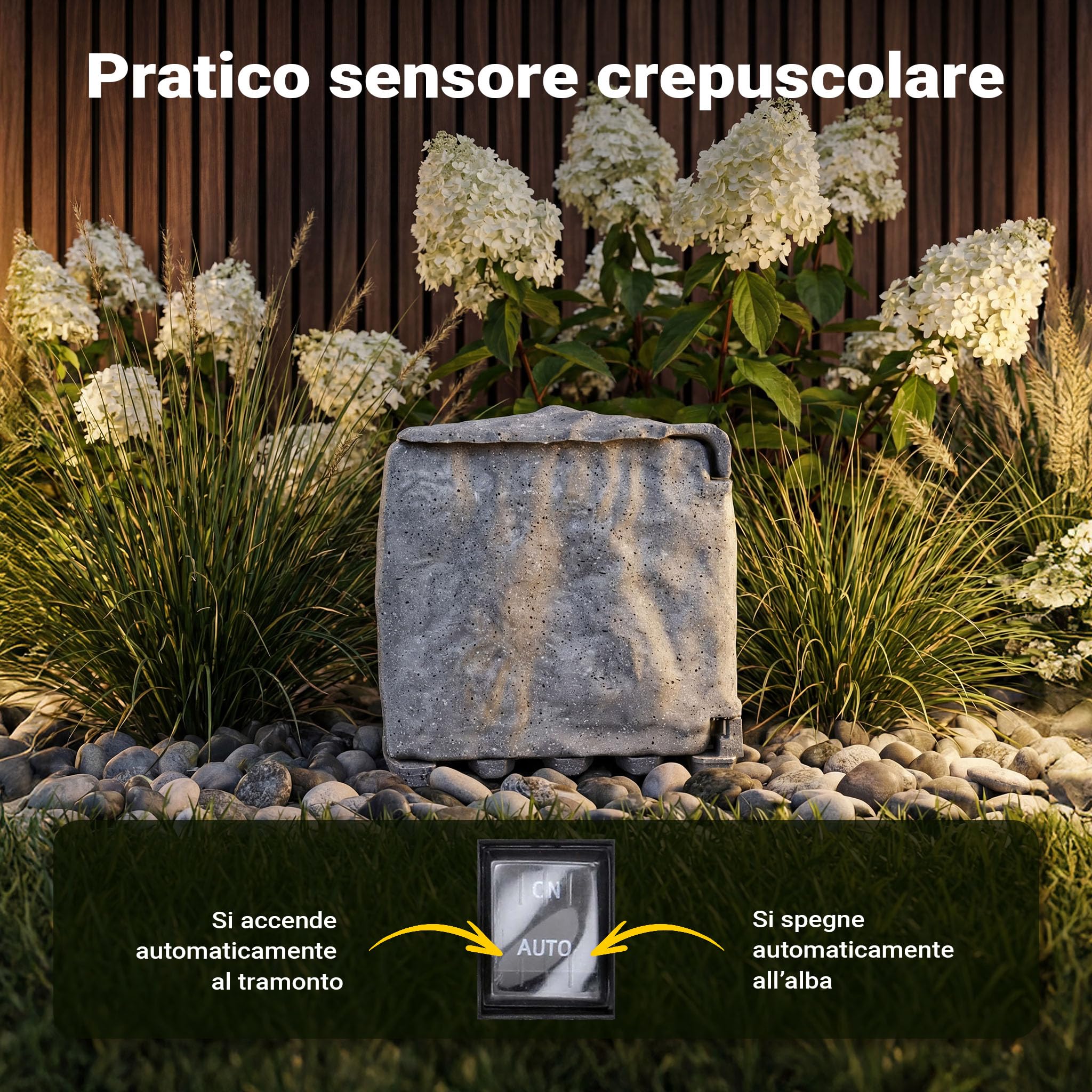 Wiltec Quadruplo con Sensore Presa Multipla da Esterno Effetto Pietra IP44