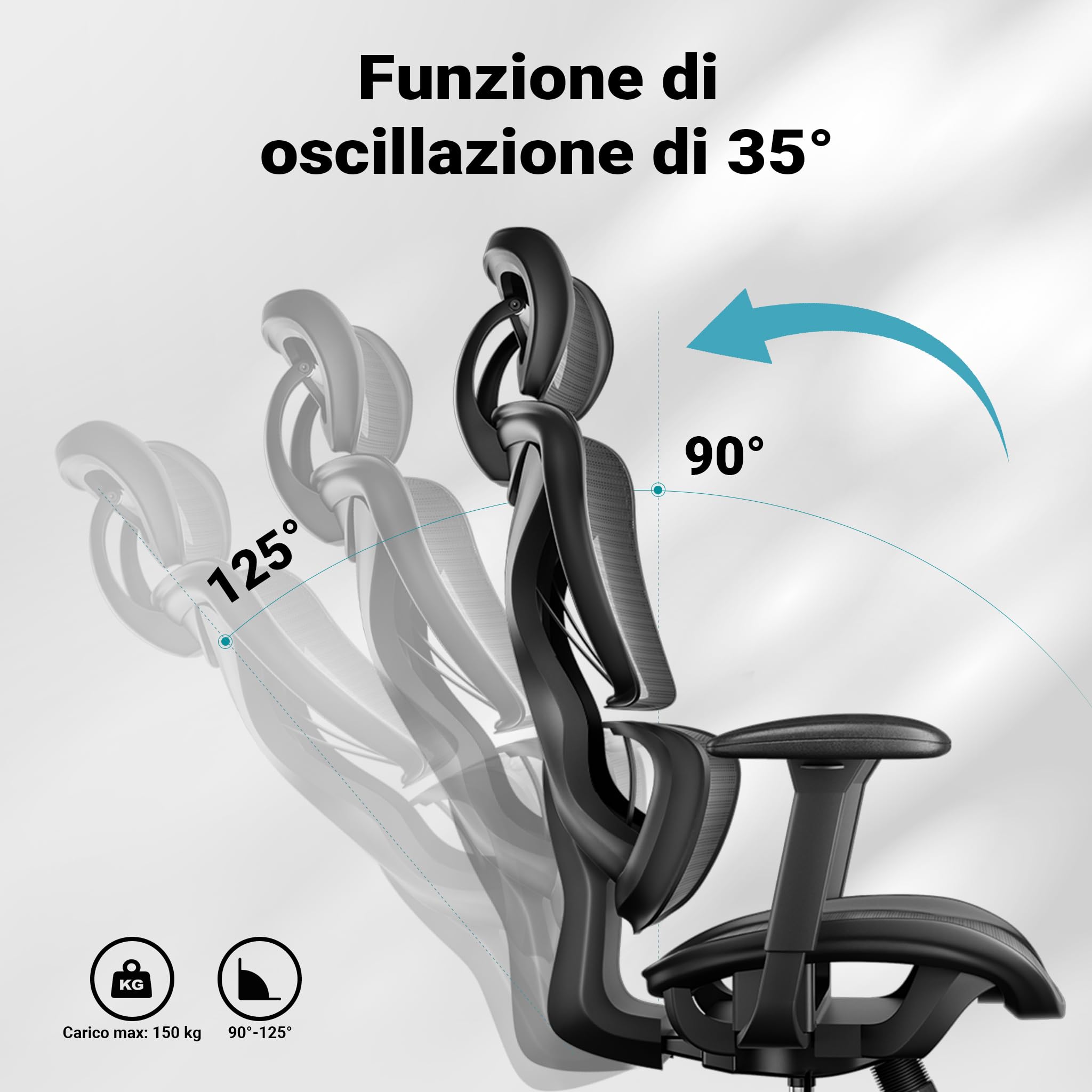 Wiltec sedia ufficio ergonomica 150 kg 701x690x1240 mm