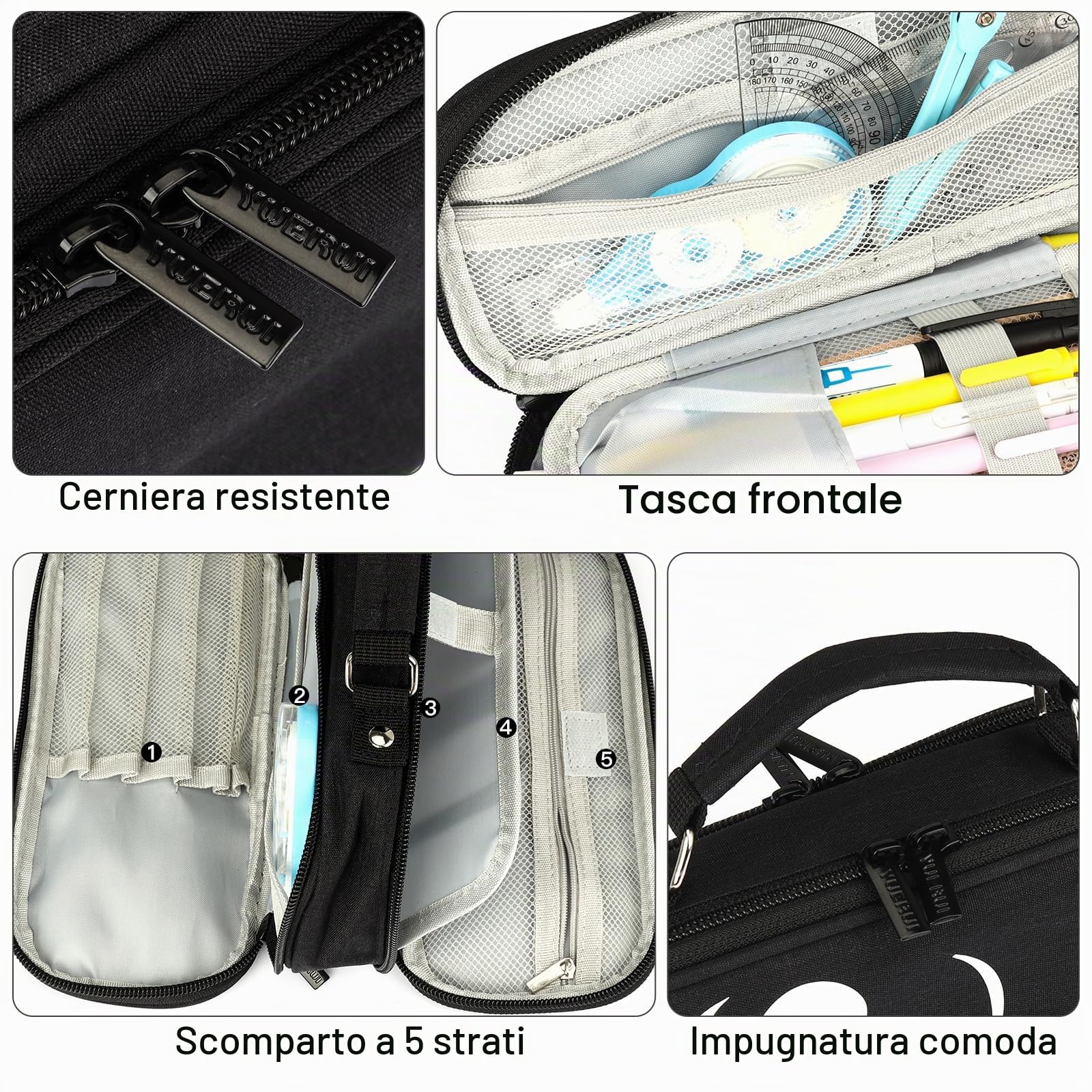 Wzone Don't Touch Me astuccio 5 scomparti nero grande
