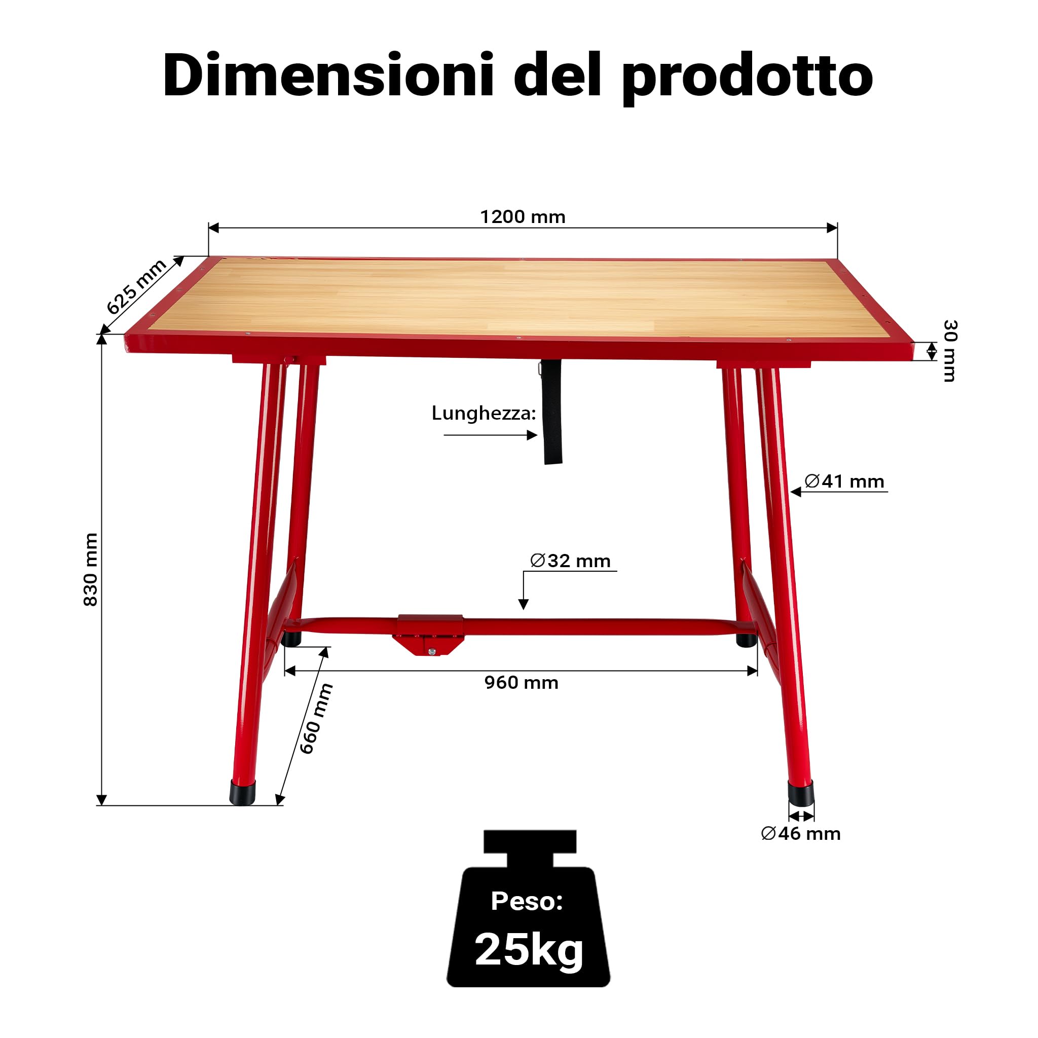 Wiltec Banco Lavoro Pieghevole Acciaio 120x62,5 cm 300 kg