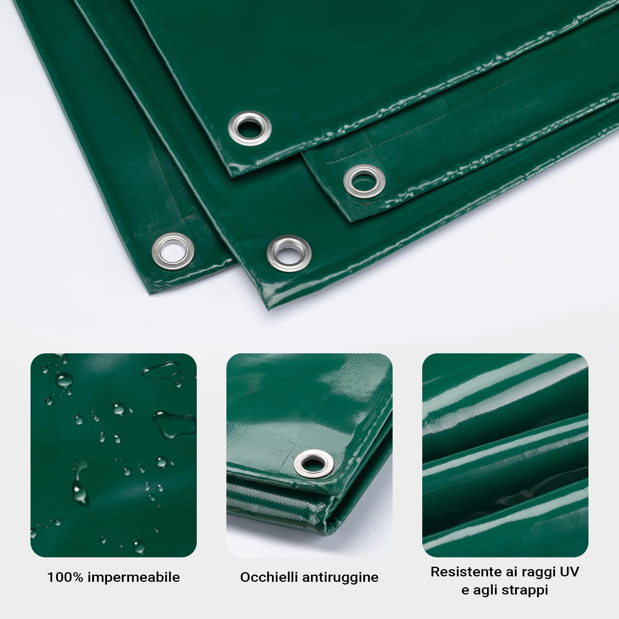 Wiltec Telone Occhiellato Verde 5x9 m 650 g/m² PVC