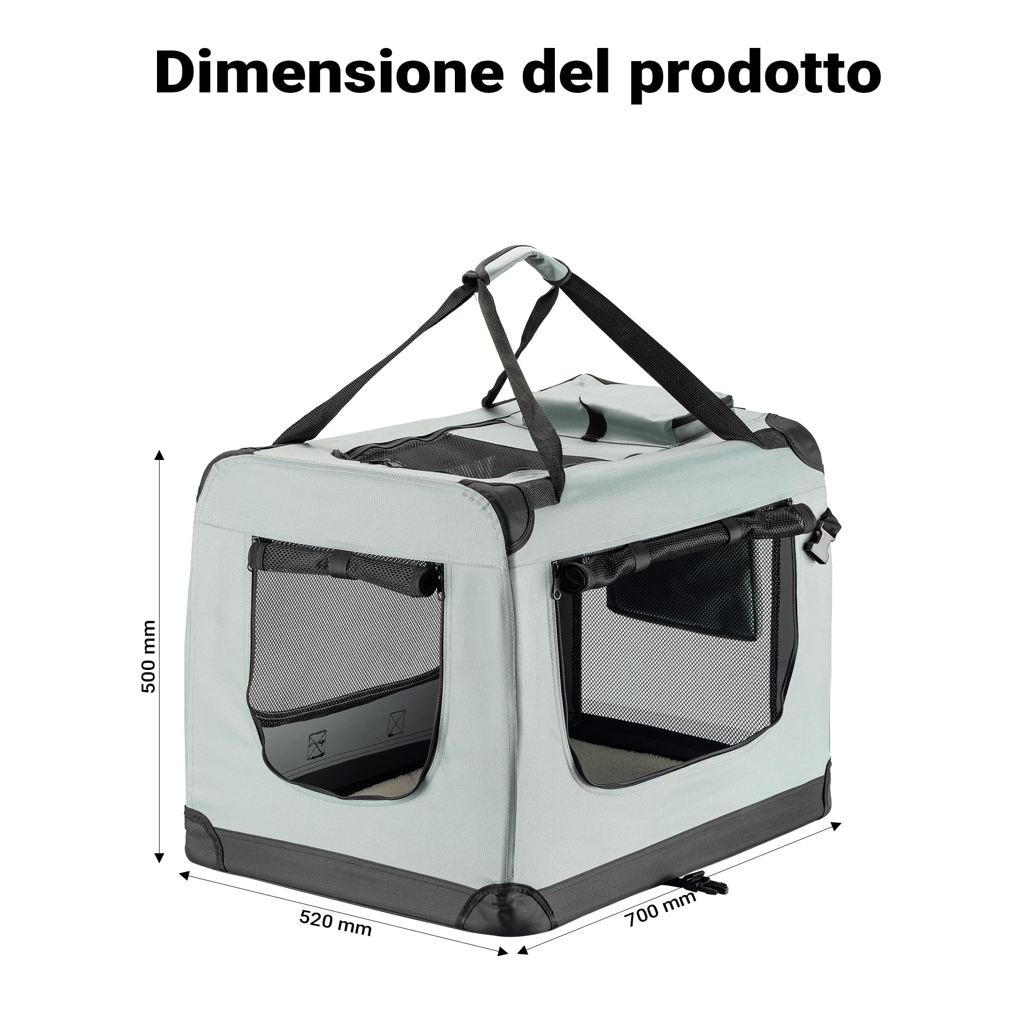 Fudajo trasportino pieghevole L 70x52x50 cm grigio tessuto