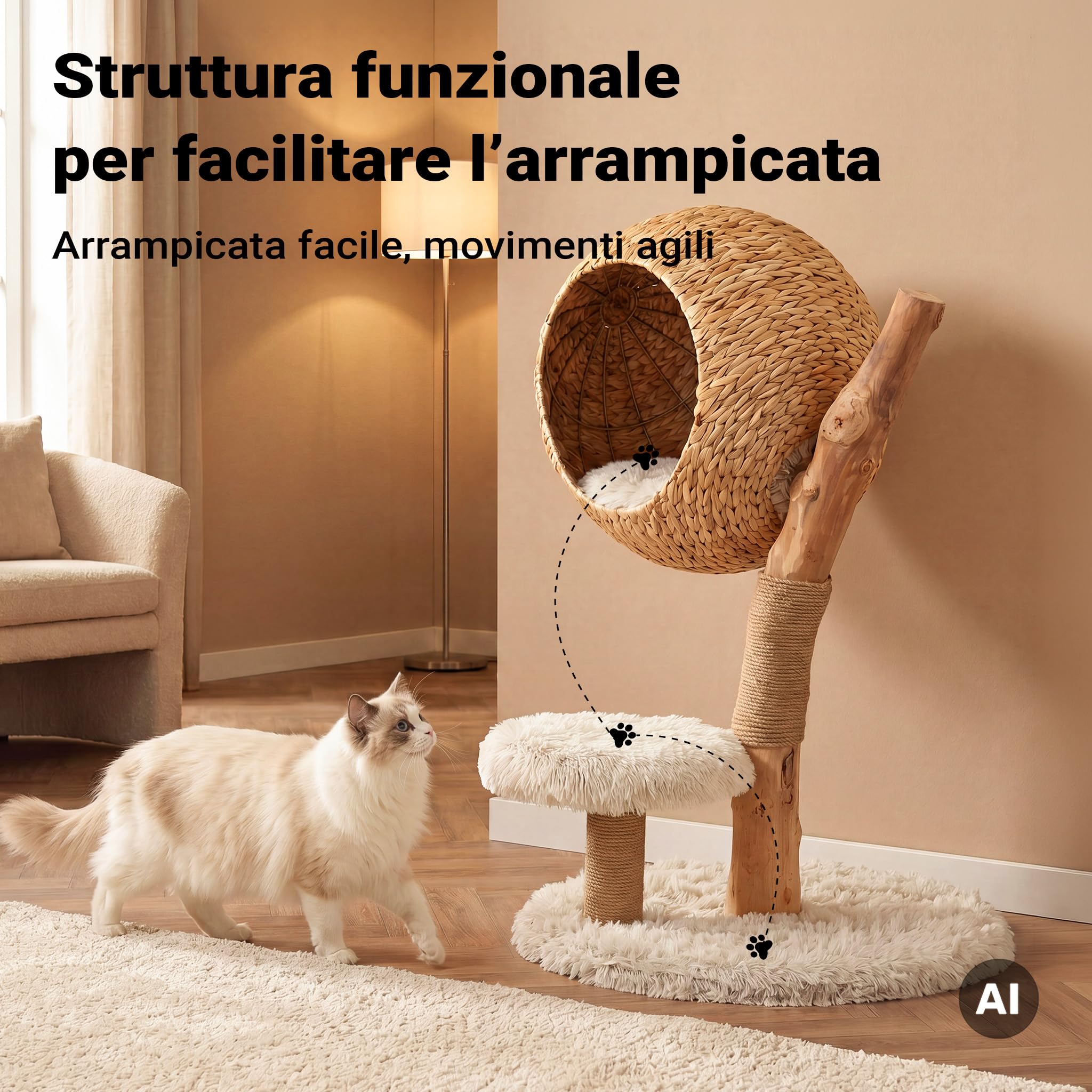 Fudajo Albero Tiragraffi Rami 83 cm Cestino Peluche