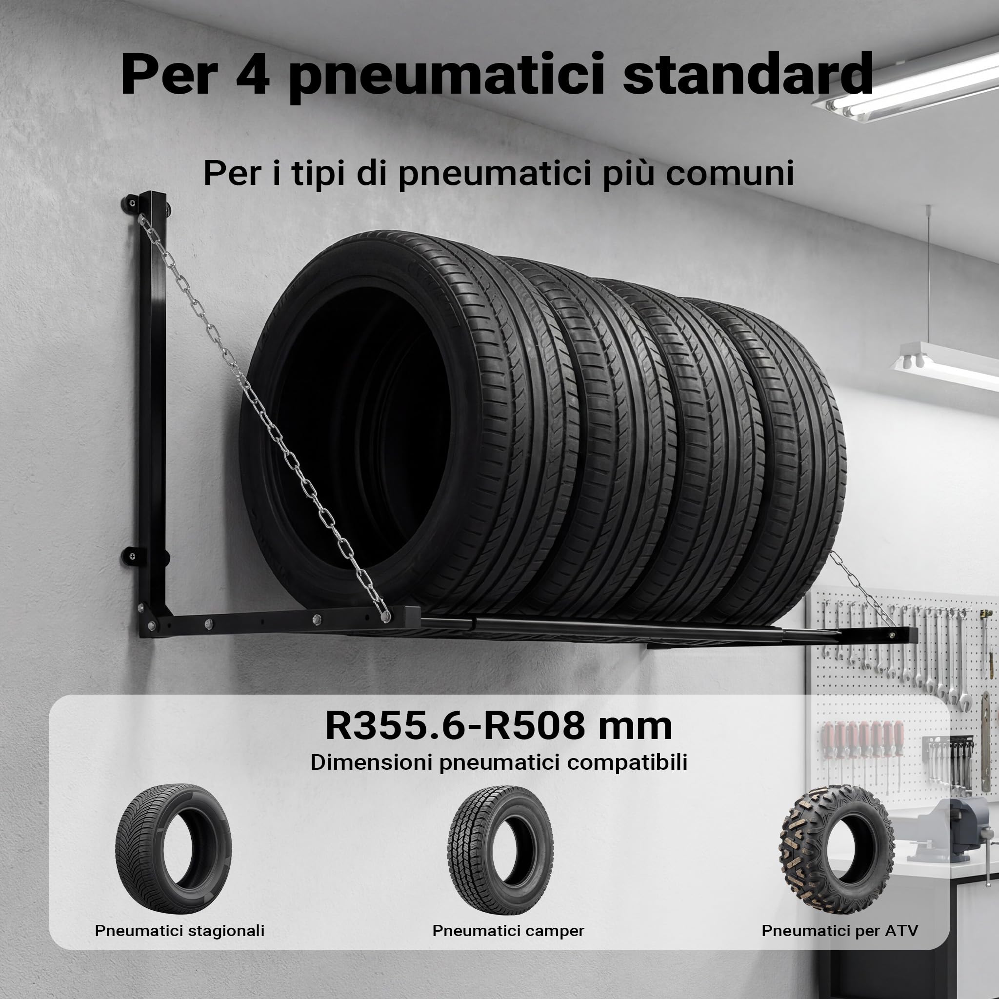 Wiltec Supporto pneumatici a parete 130 kg 4 ruote pieghevole