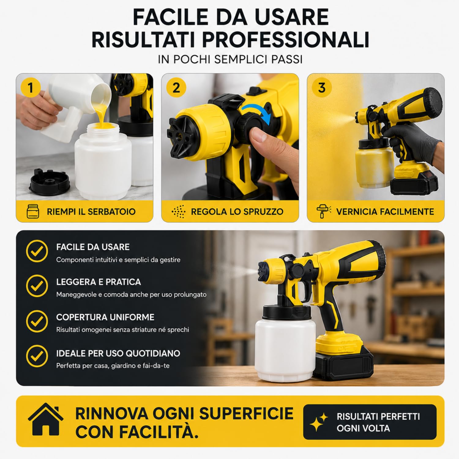 DE ROSA SHOP Pistola a Spruzzo HVLP 800W 800ml 48V
